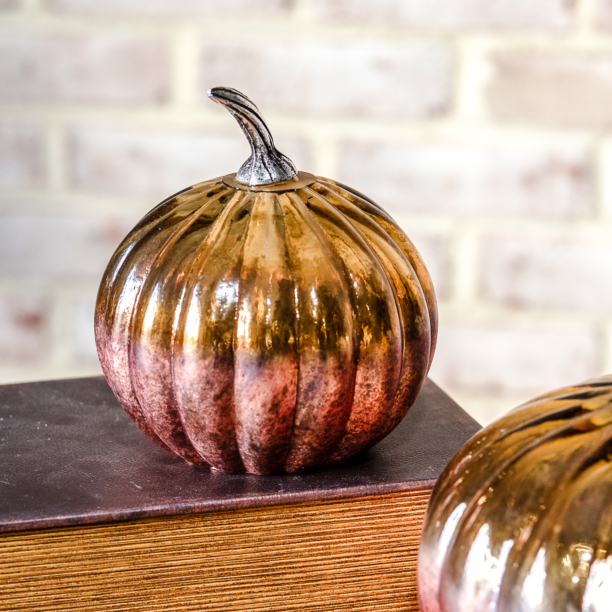 *Inner* 5.25" Vintage Stone Foil Glass Pumpkin