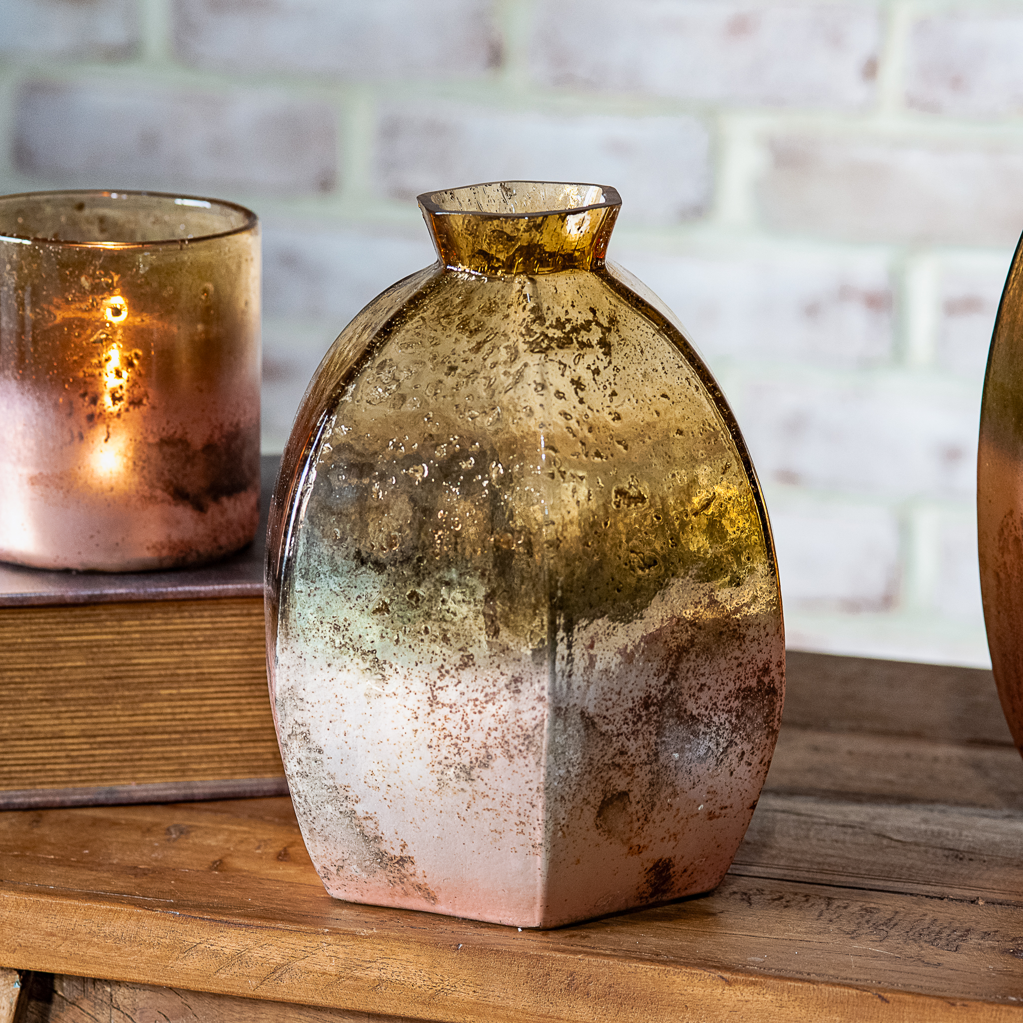 8.25" Stone Foil Brn/Rose Gold Hex Vase