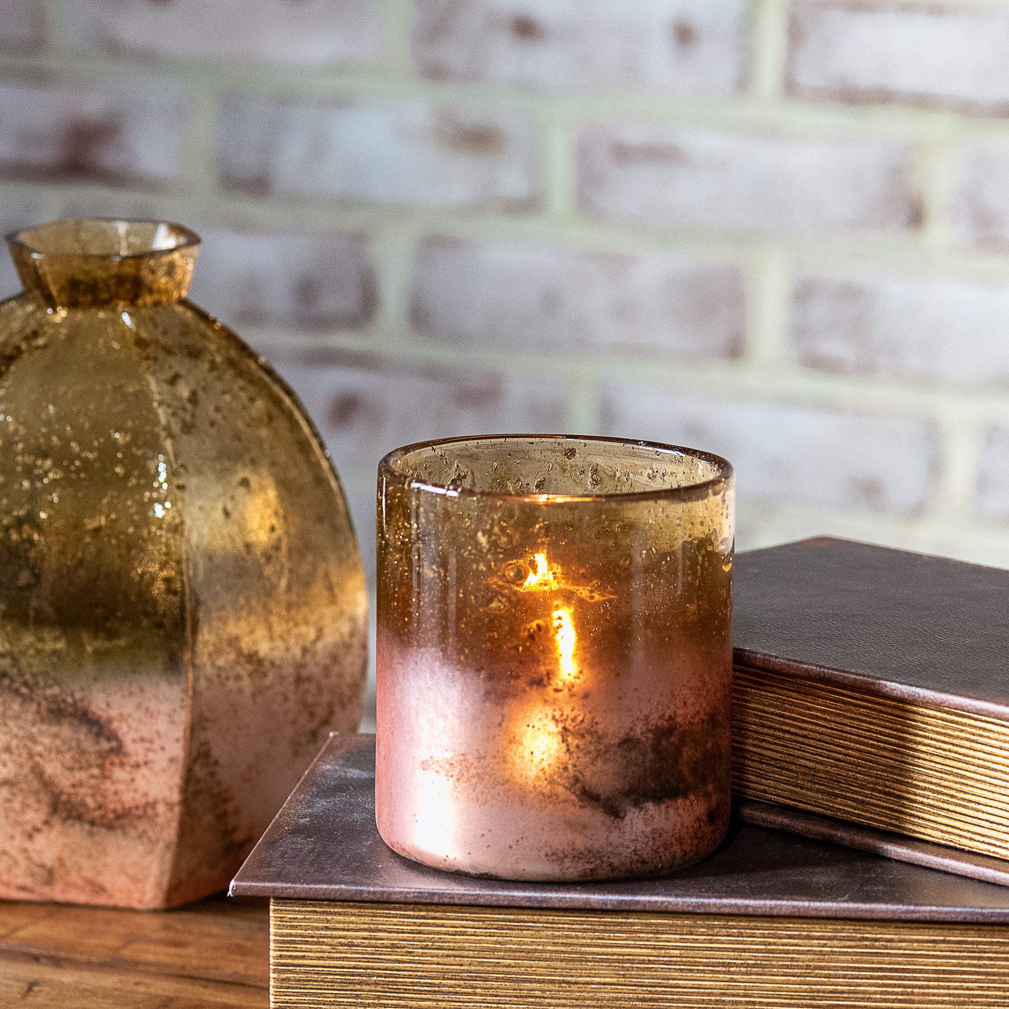 4" Stone Foil Brn/Rose Gold Candle Jar