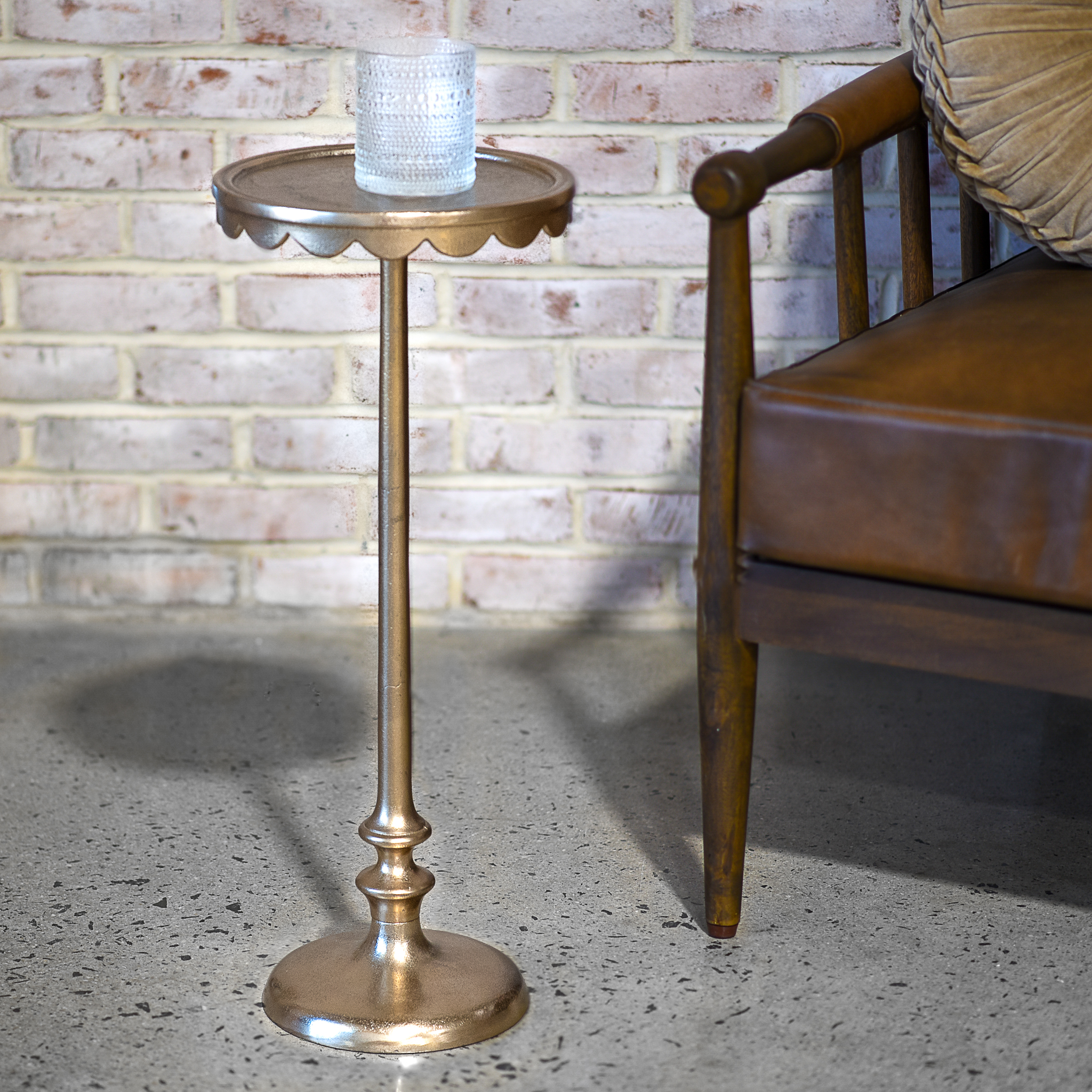 Ant. Brass Scallop Edge Side Table