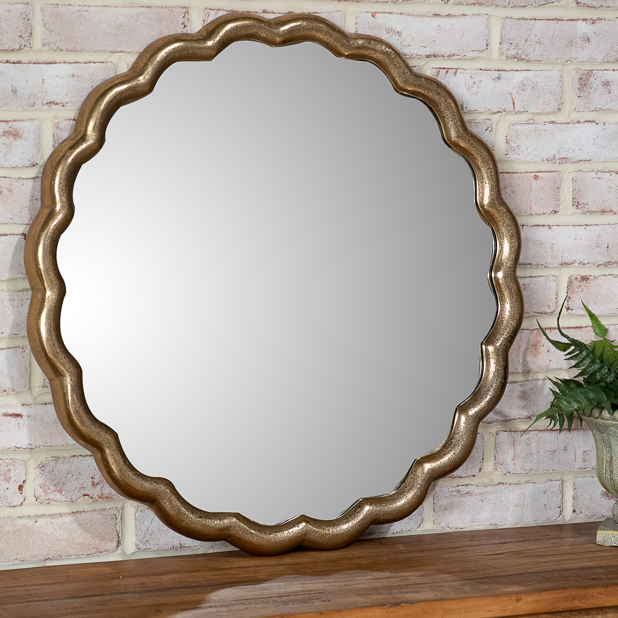 26.5" Ant. Brass Scallop Edge Mirror