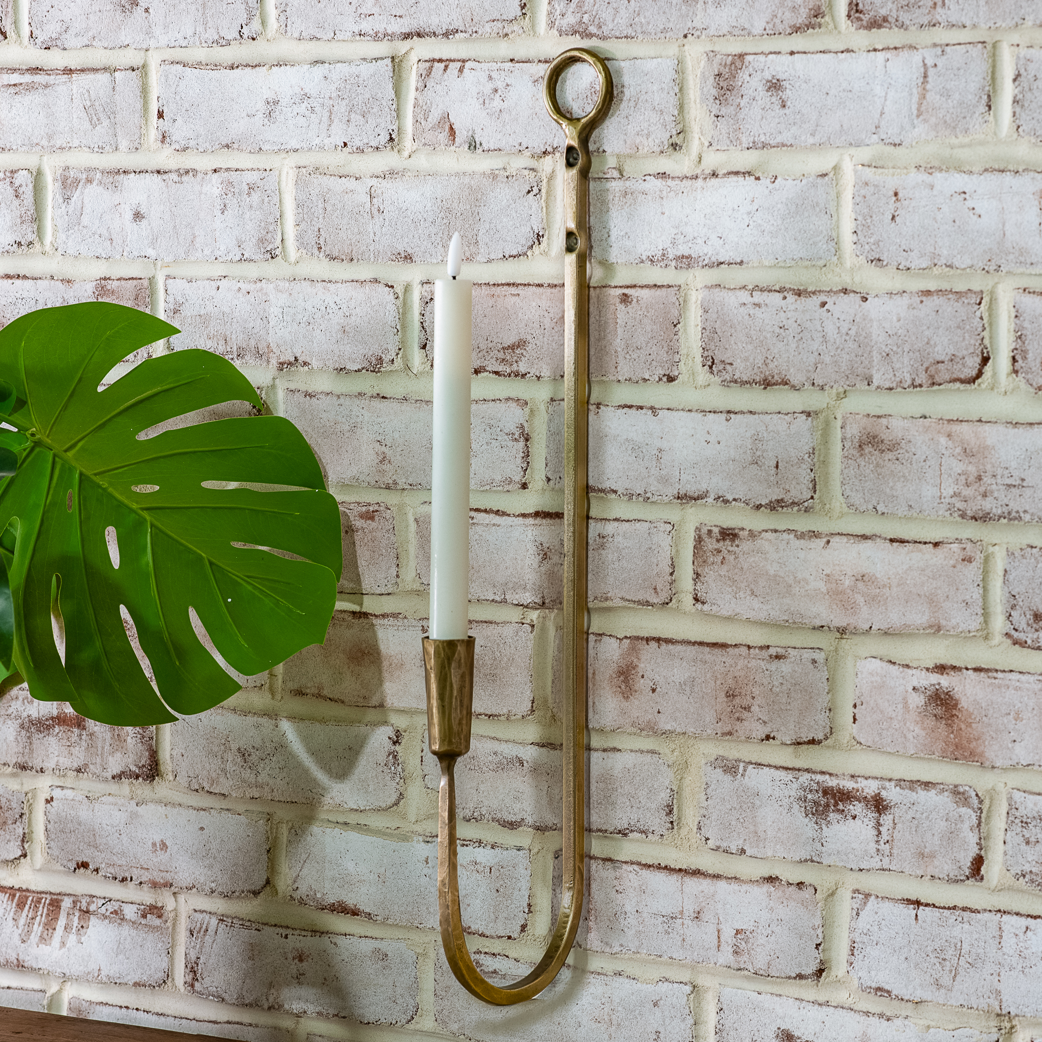 *Inner* 22" Ant. Brass Wall Taper Holder