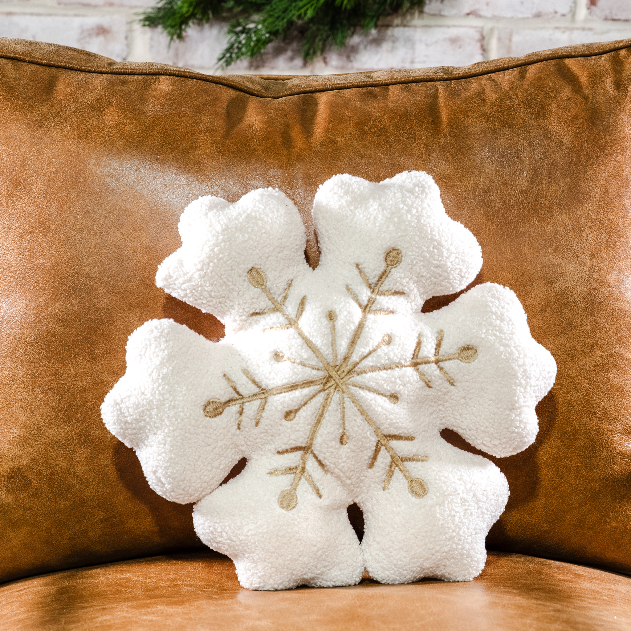 Ivory Teddy Cloth Snowflake Pillow
