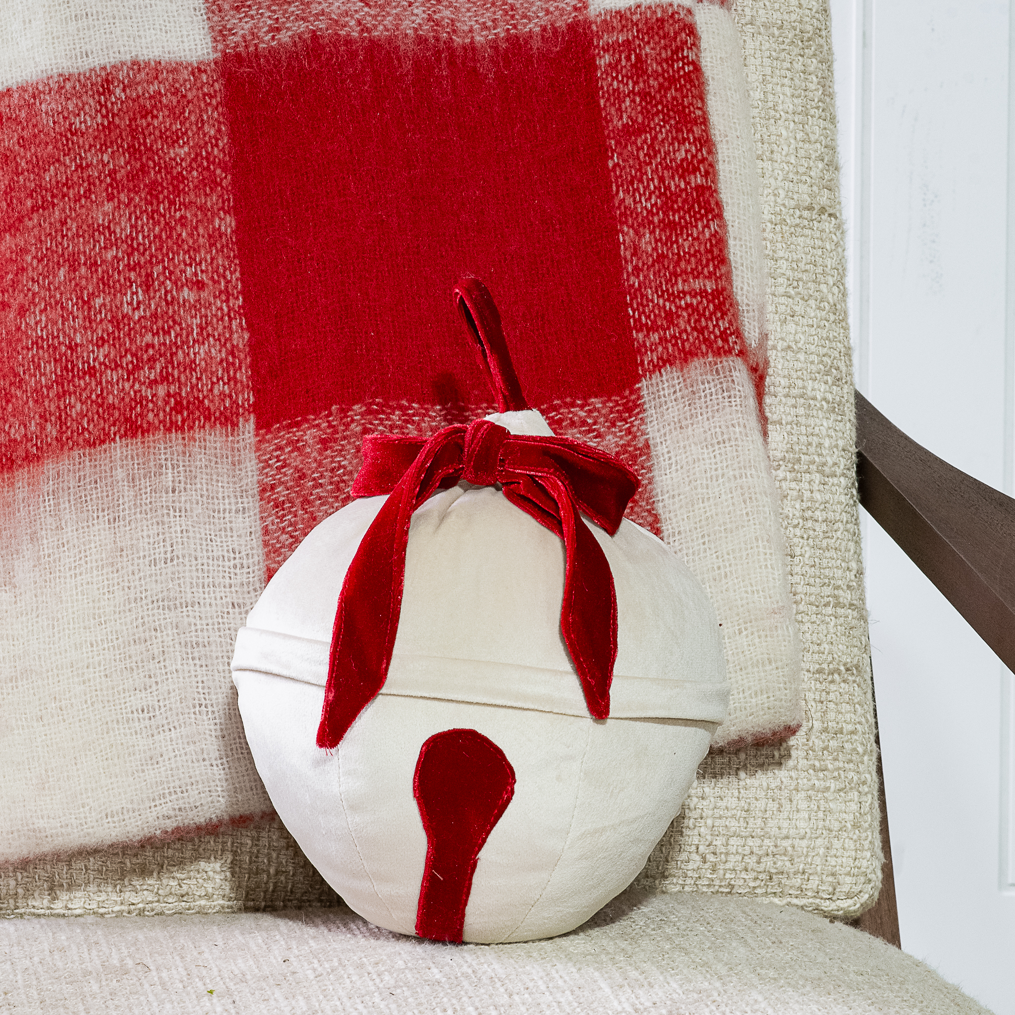 8.5" Cream/Red Velvet Hanging Bell