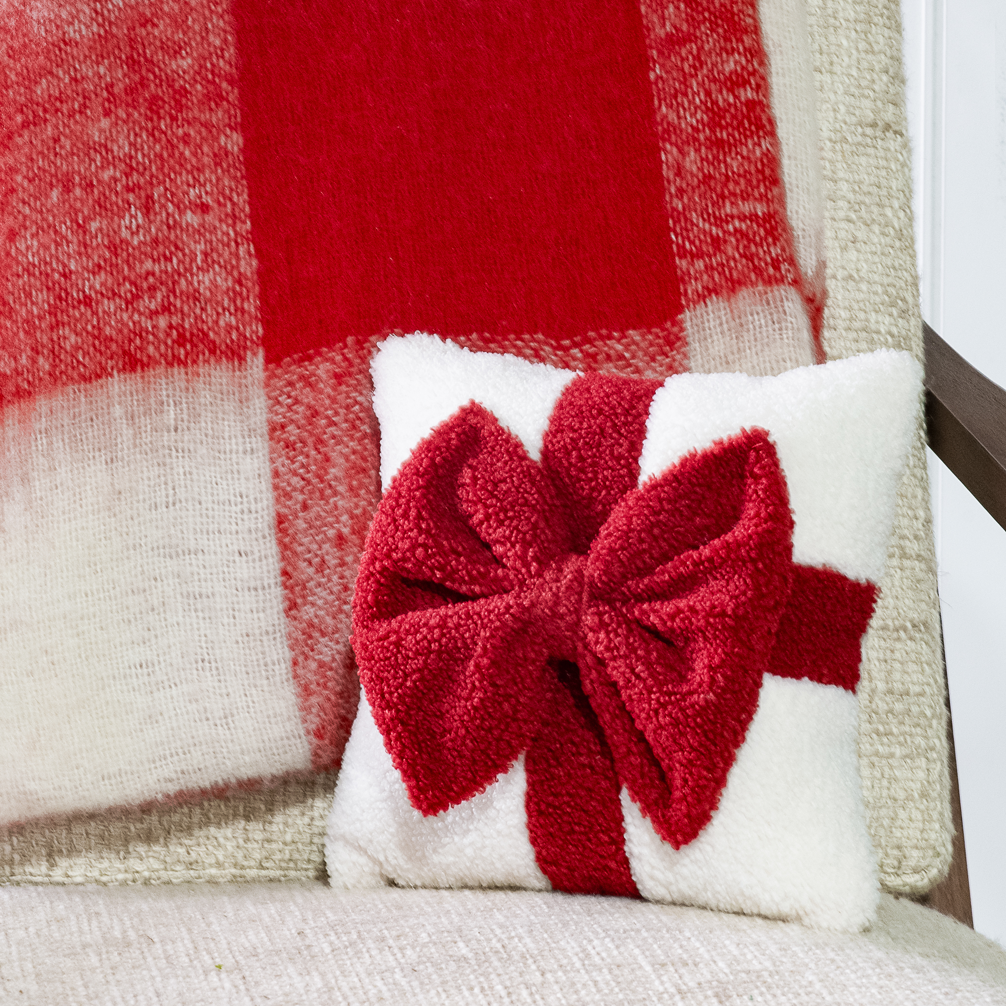 10" Pillow With Red Bow Accent