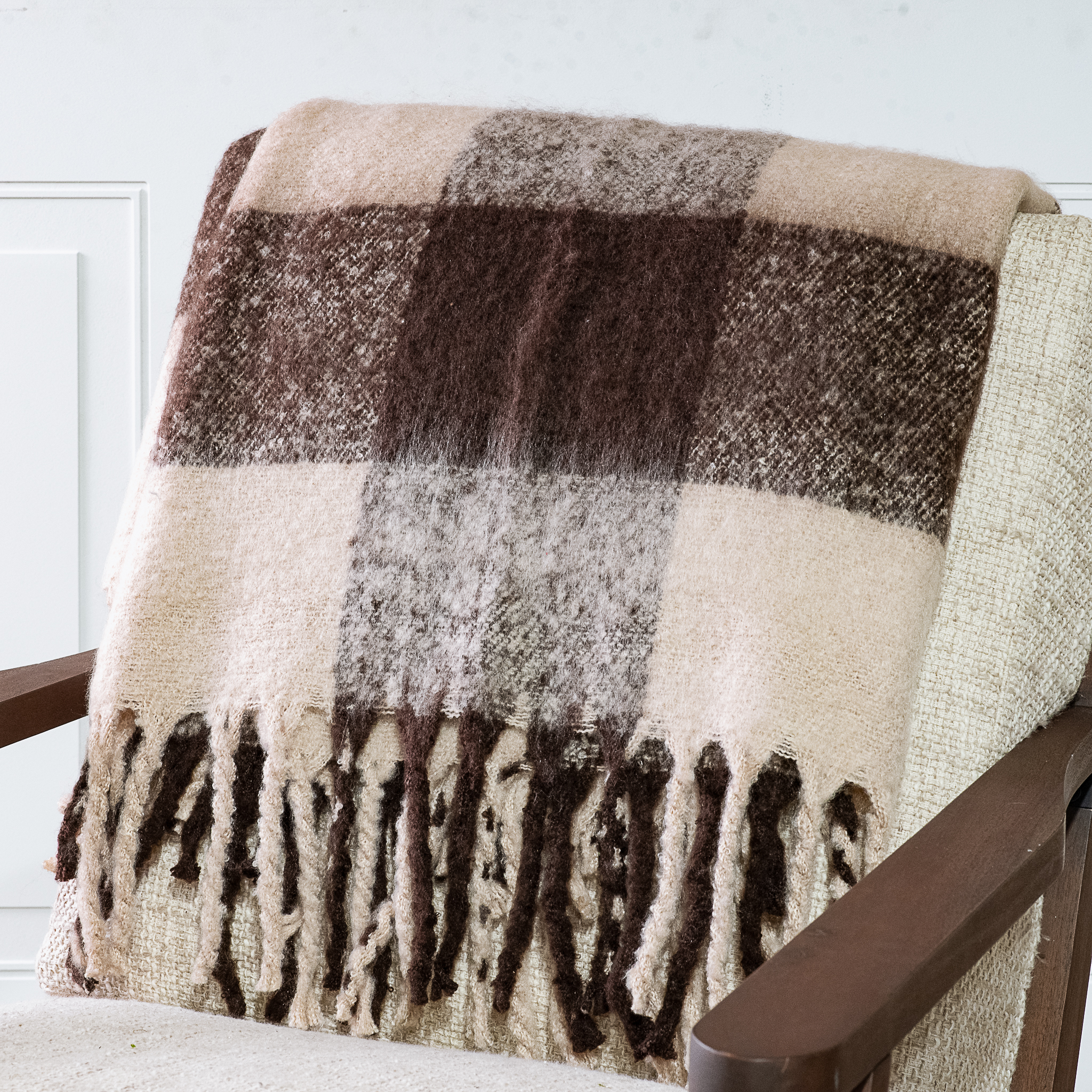 50 X 60 Brown Check Throw With Fringes