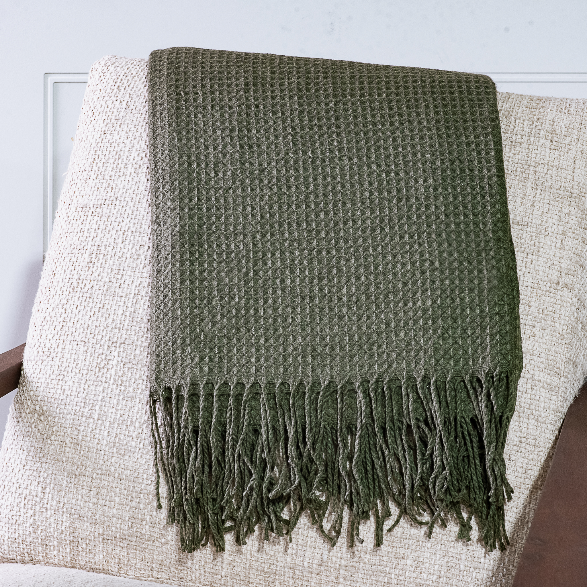50 X 60 Olive Green Waffle Throw
