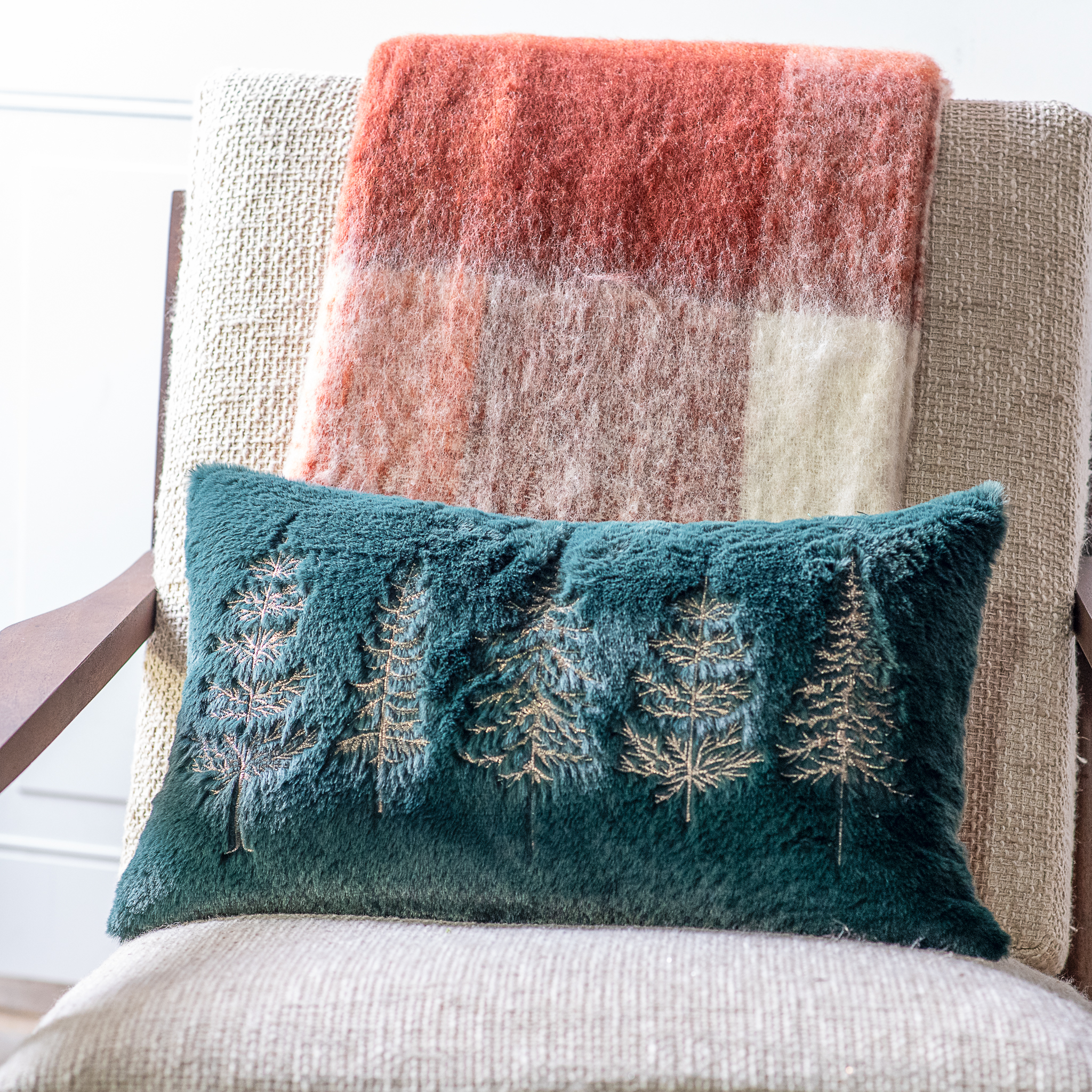 12 X 20 Green Faux Fur Tree Pillow