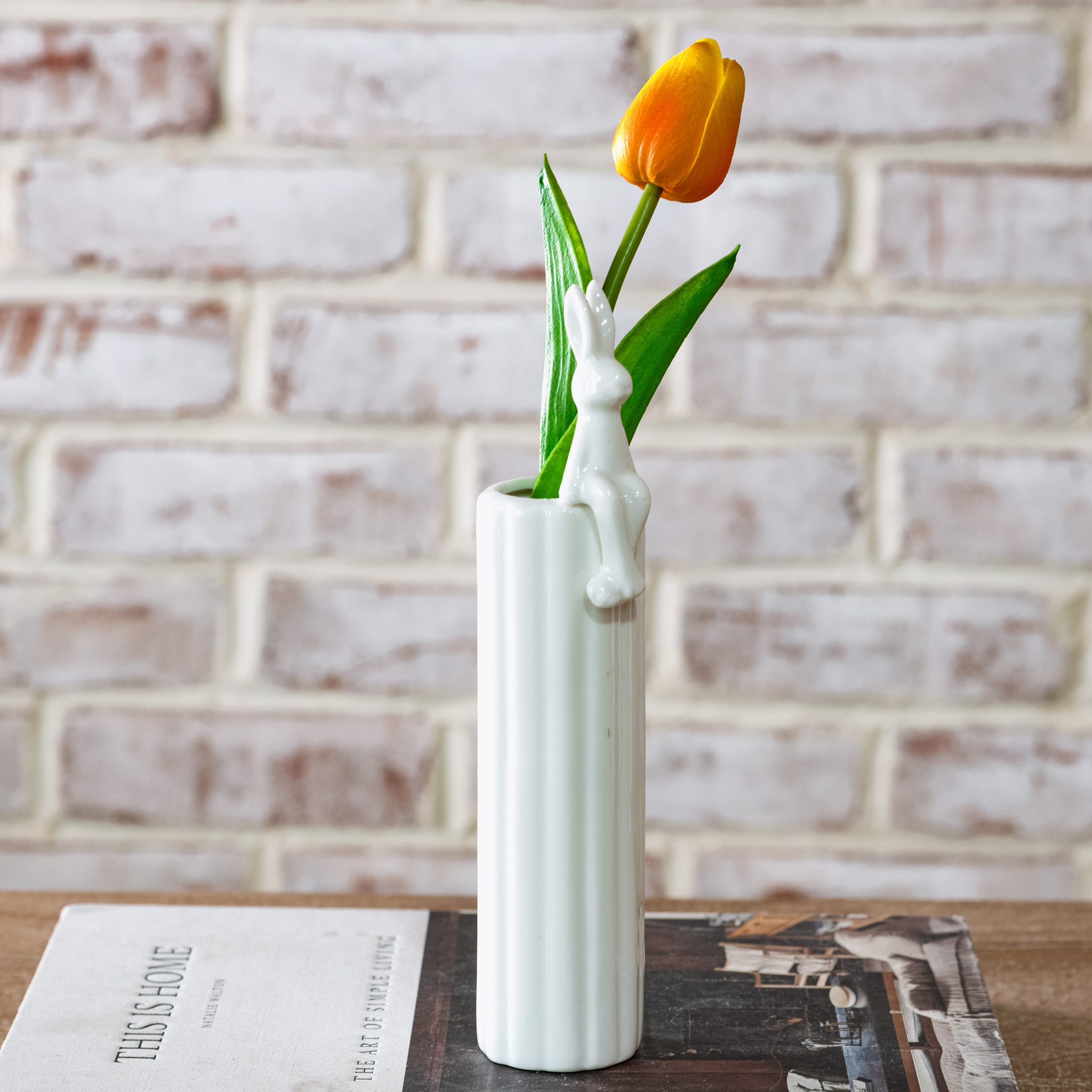 *Inner* 8.75"H White Skinny Bunny Vase