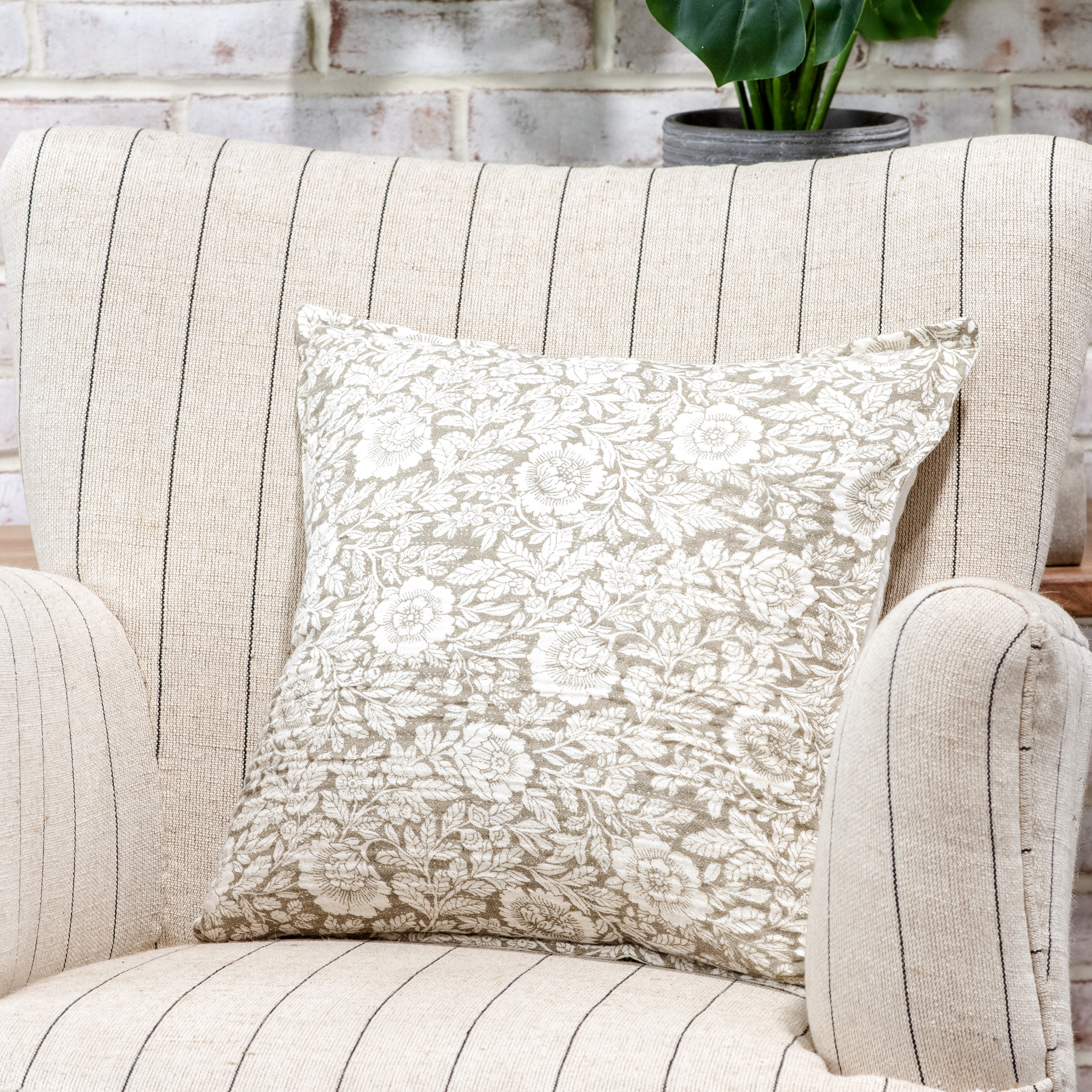 16" X 16" Beige Floral & Leaf Pillow