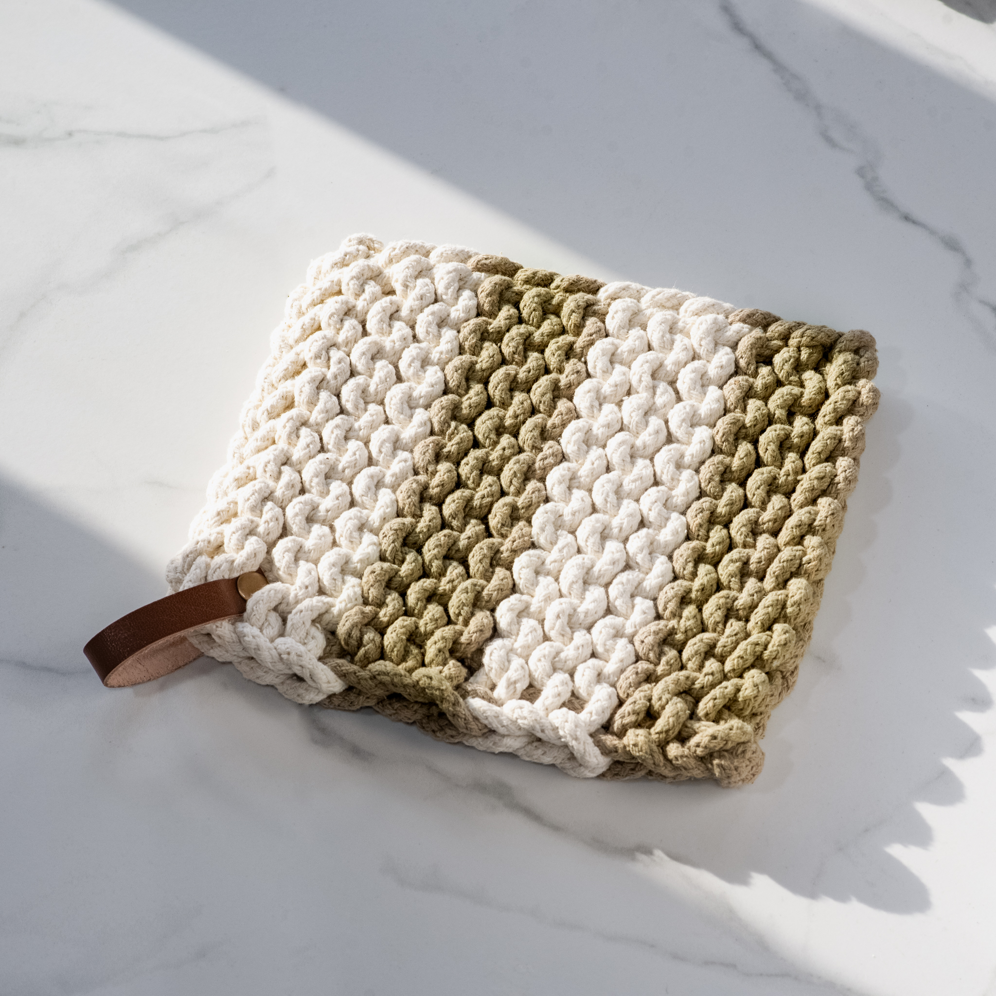 *Inner* Ivory/Sage Stripe Knit Pot Holder