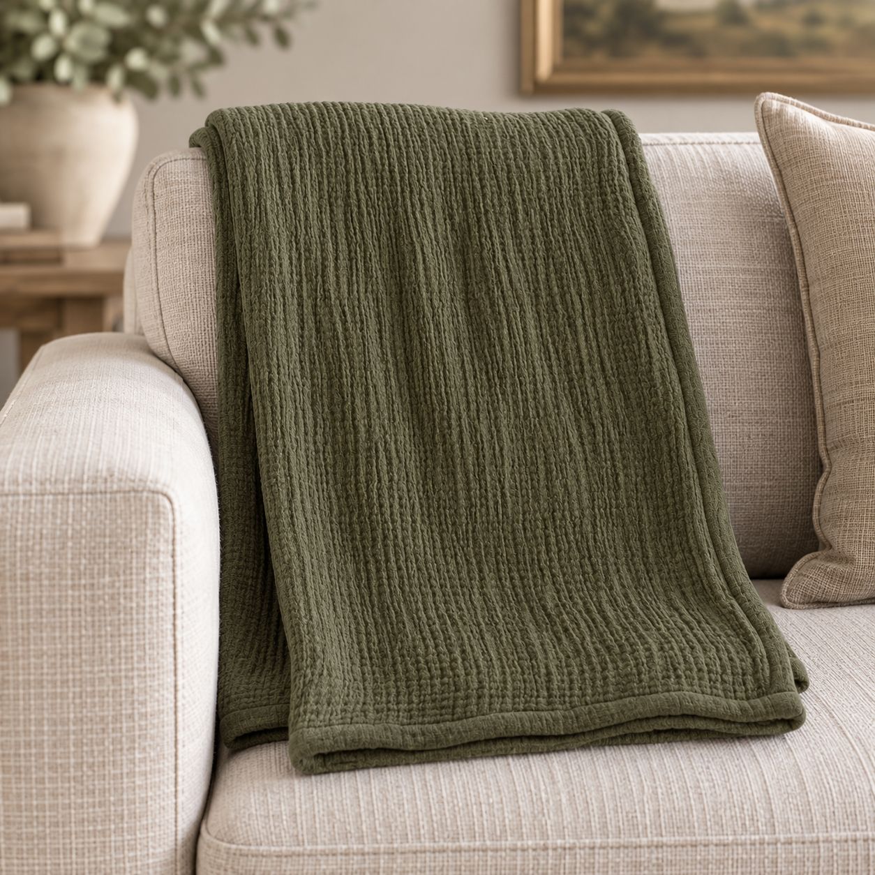 *Inner* 50 X 60 Covert Green Cotton Throw