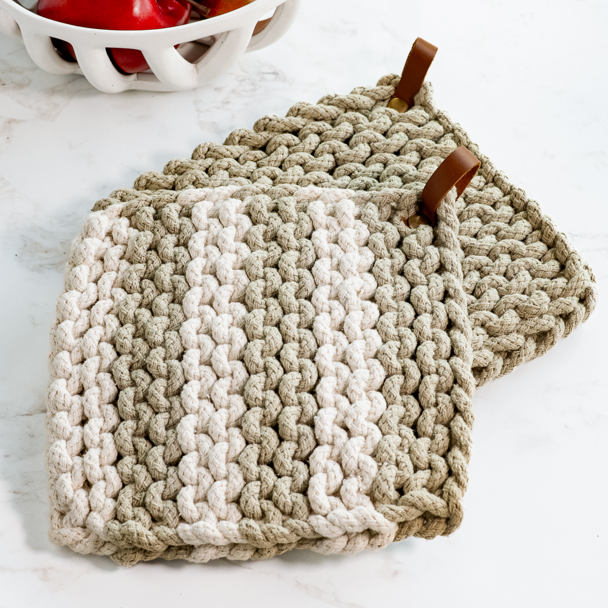 *Inner* 2 Asst Sage /Stripe Knit Pot Holders