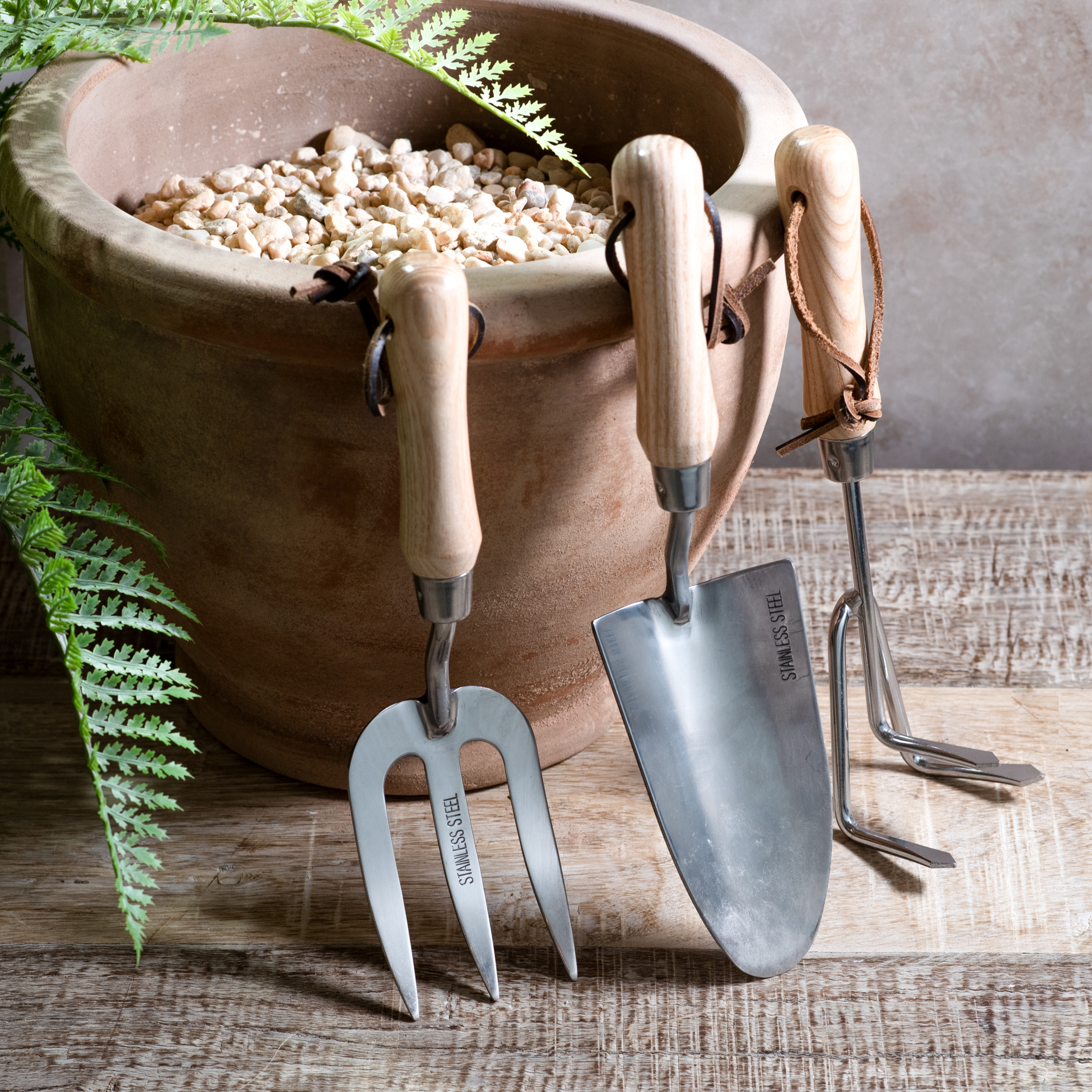 3 Pc Wood Handle Garden Tool Set