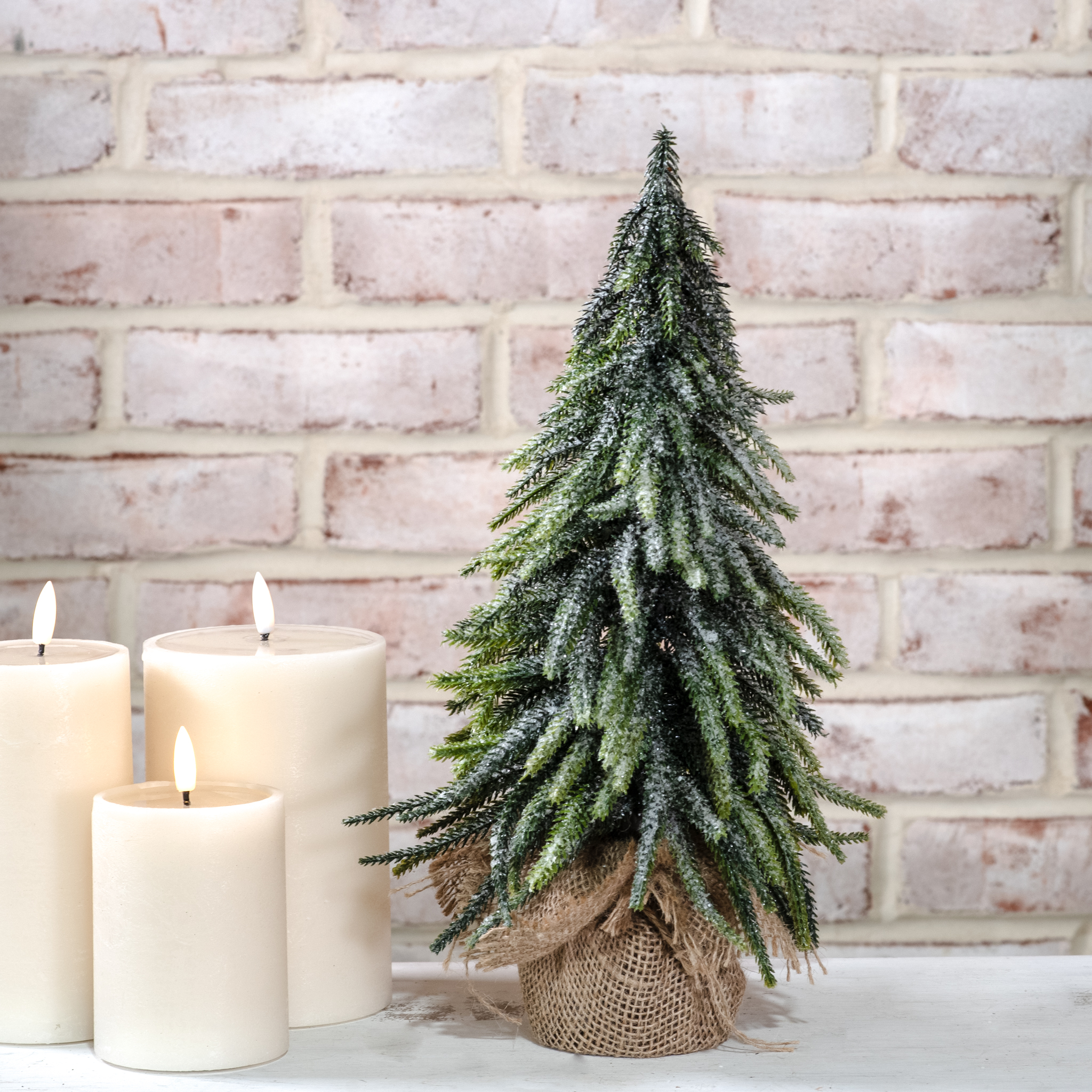 *Inner* 14" Frosted Tree In Burlap