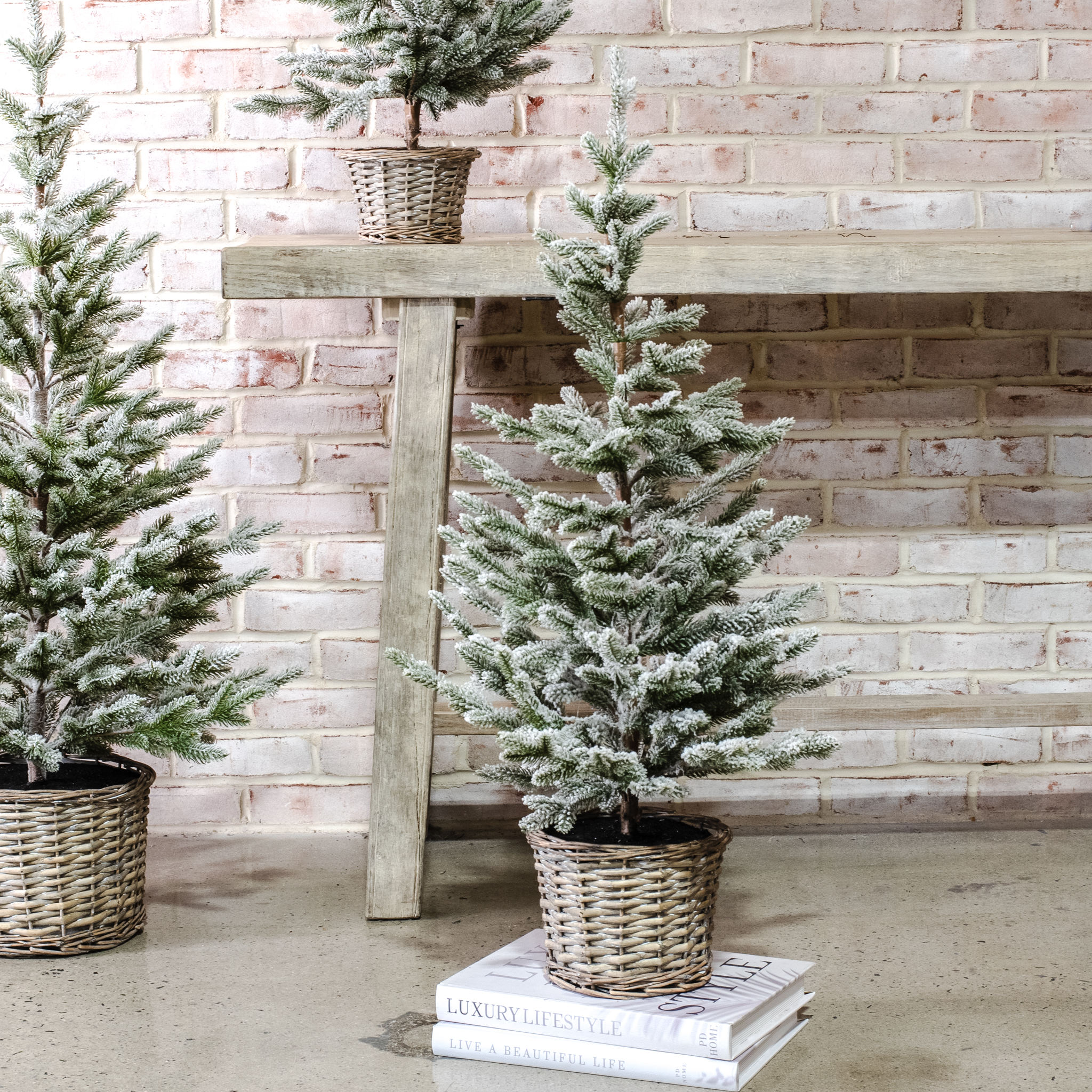 39"H Snowy Tree In Basket