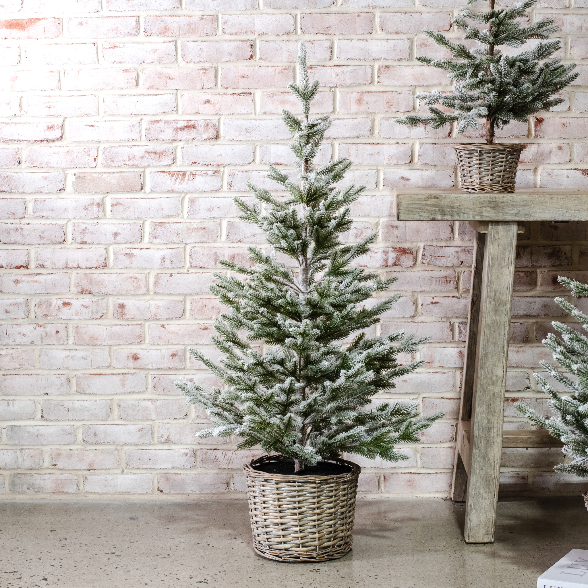 47"H Snowy Tree In Basket