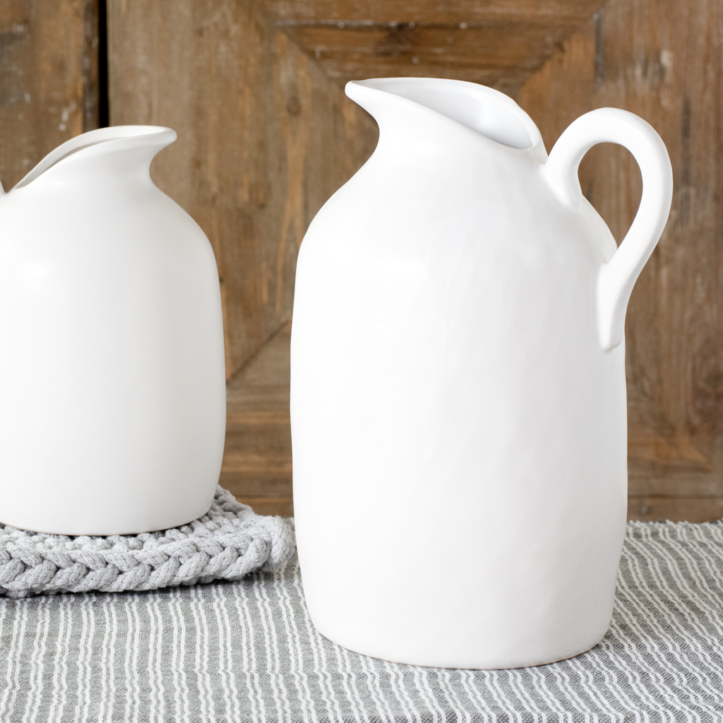 11" White Ceramic Pitcher