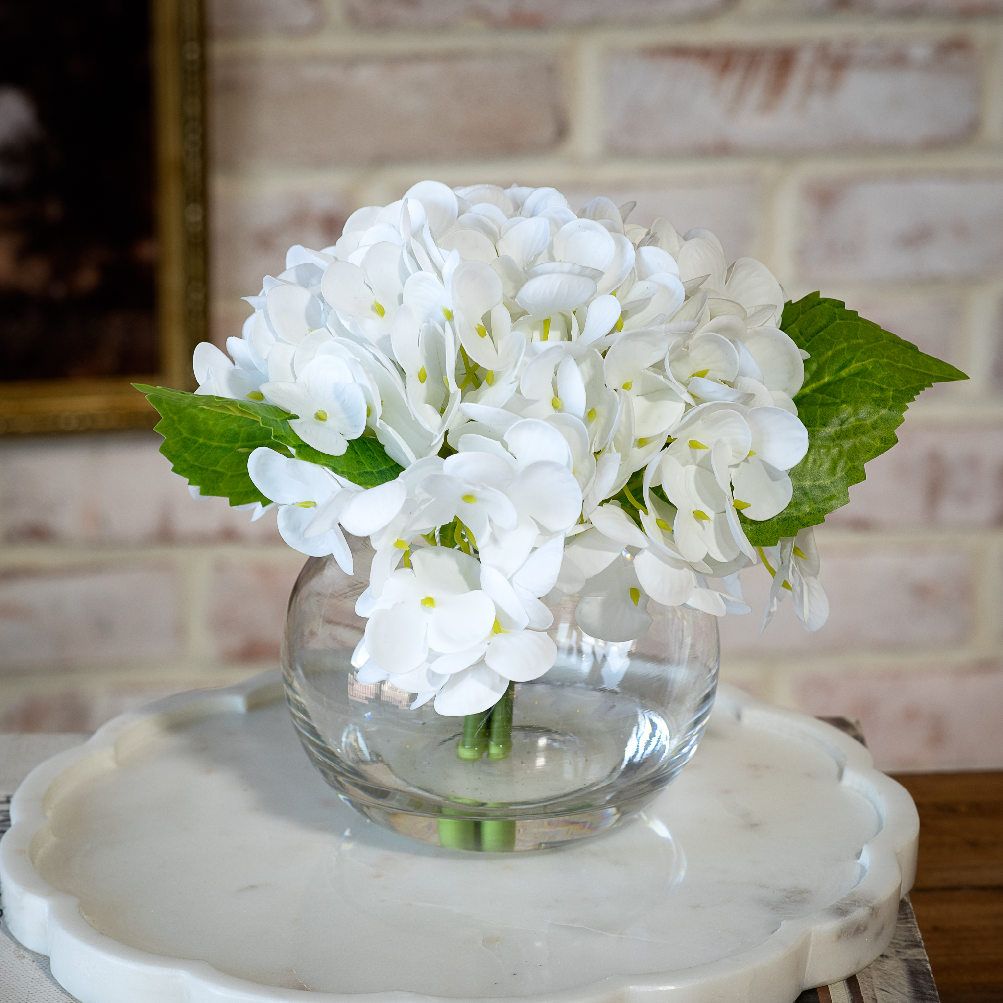 White Hydrangea In Glass Vase