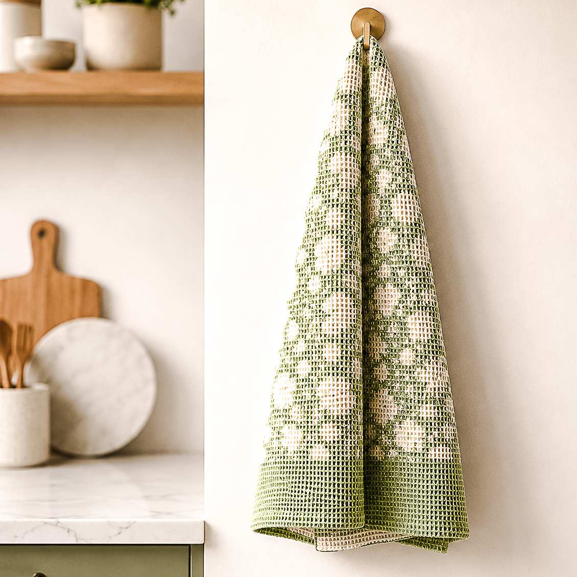 *Inner* Green Floral Waffle Towel