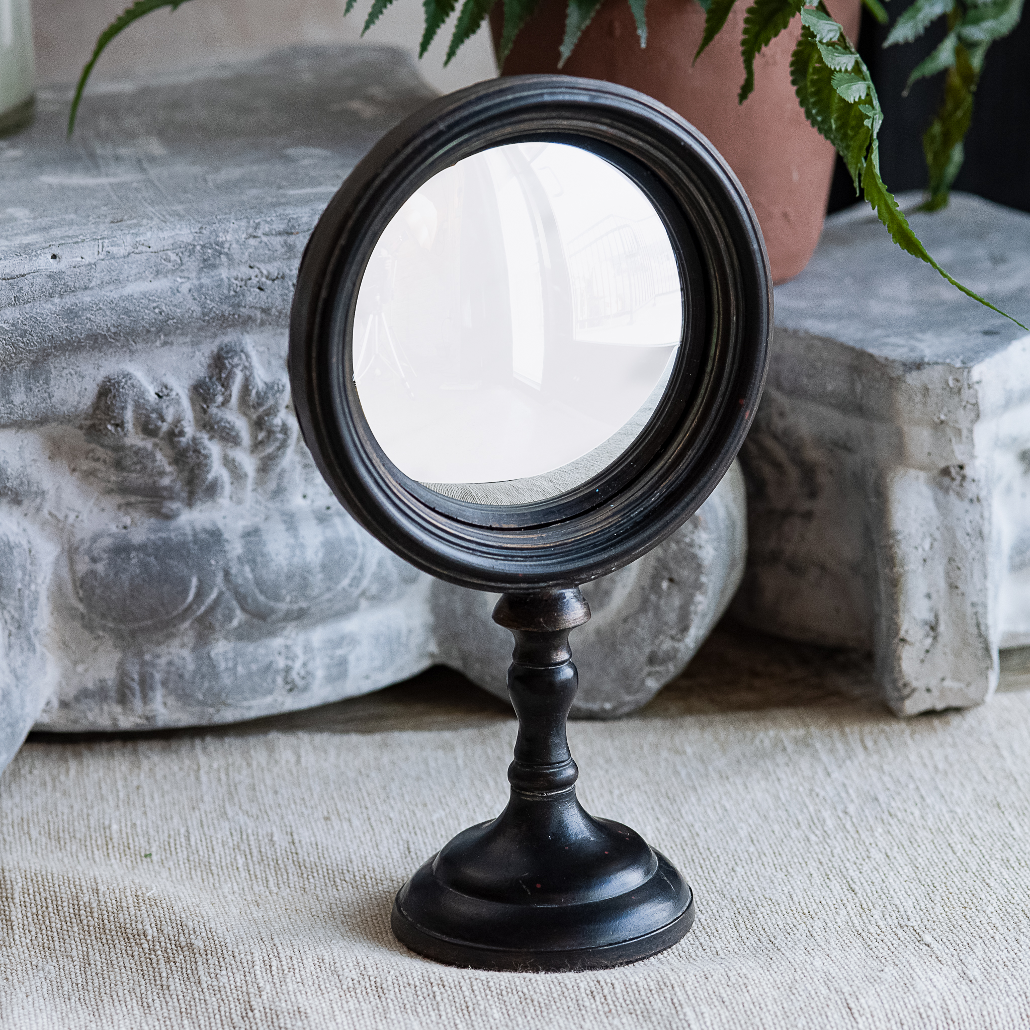 9" H. Ant. Bronze Table Mirror