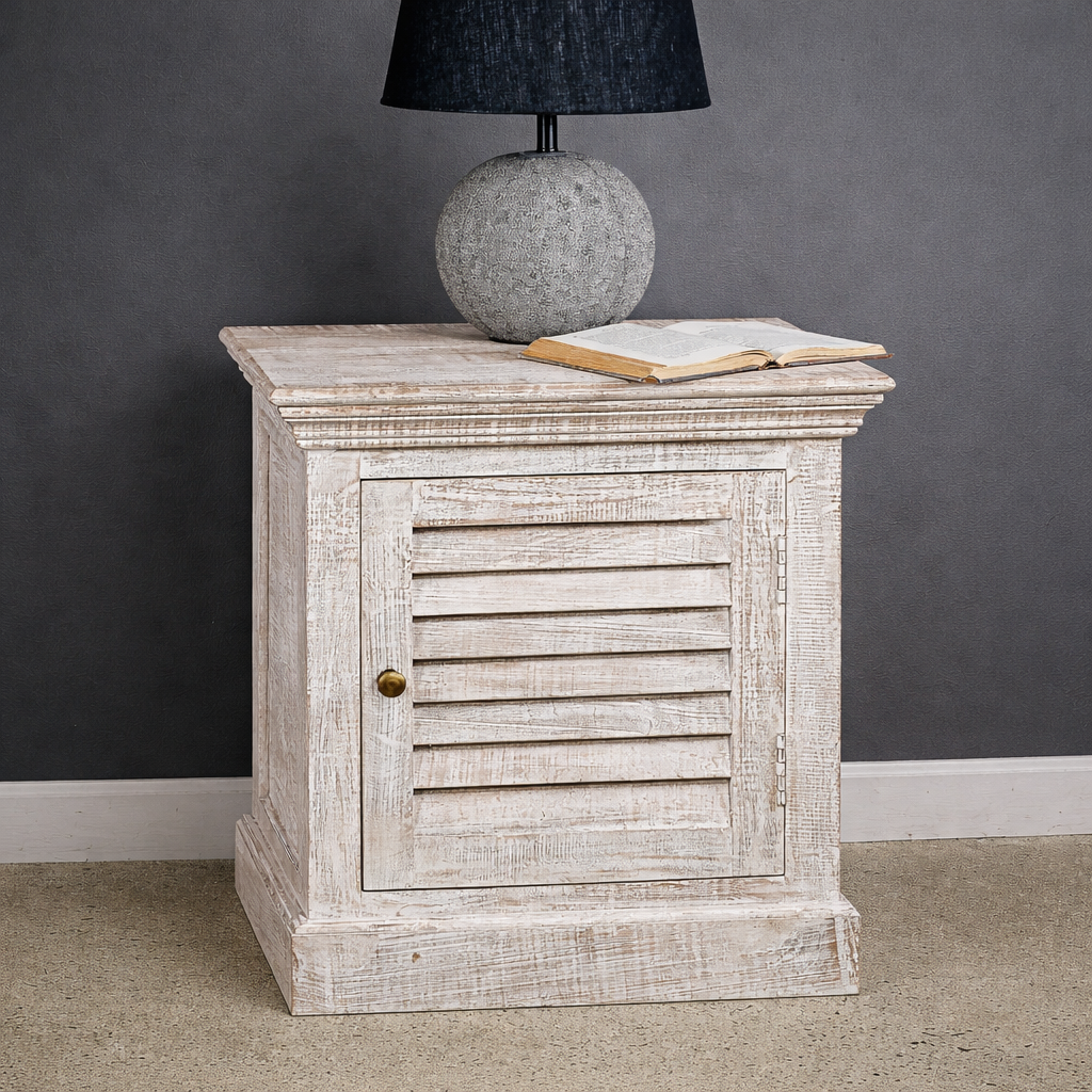 21"L Slat Front Wood End Table