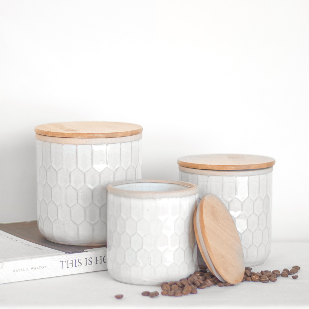S/3 Honeycomb Canisters W/Lids