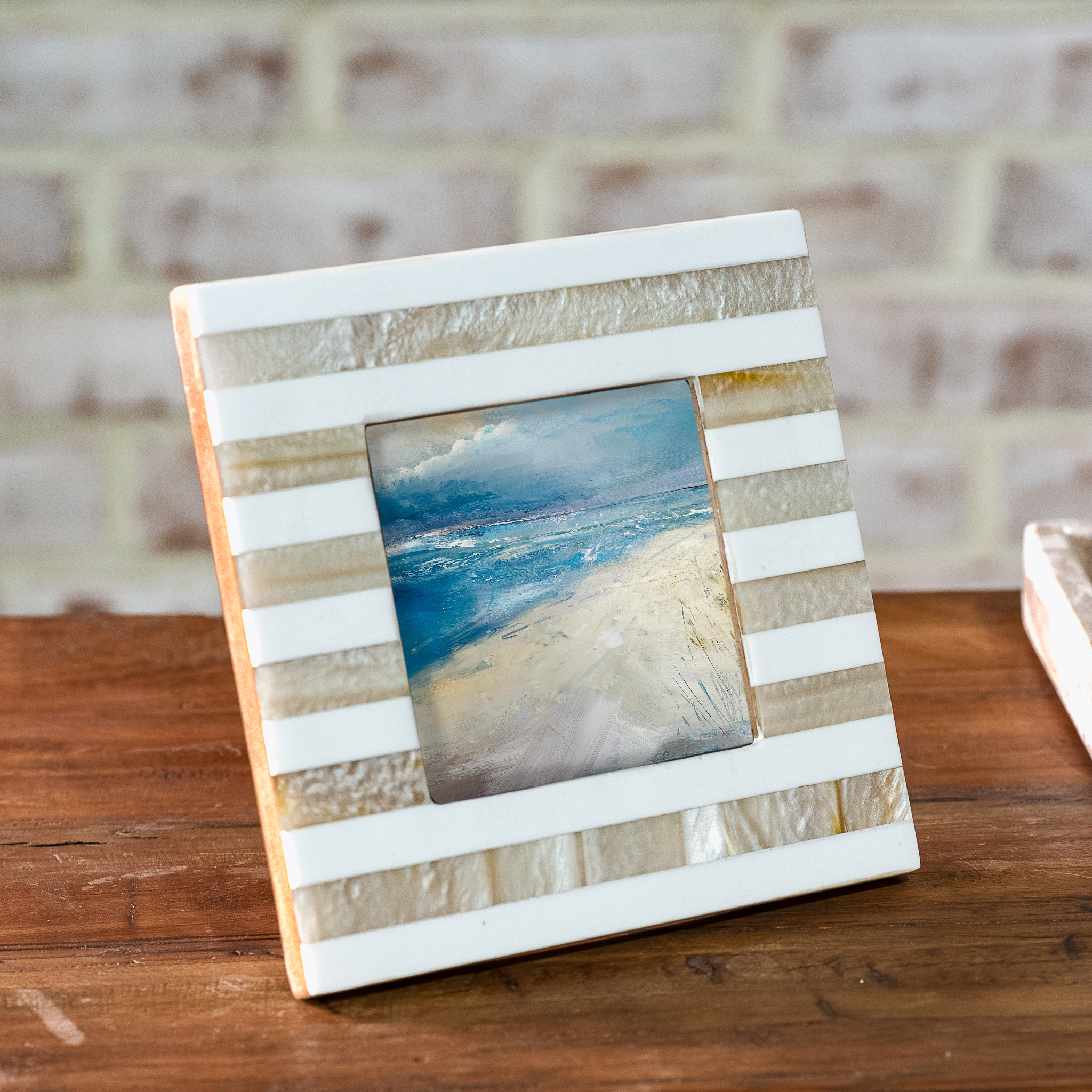 4 X 4 Beige Stripe Resin Photo Frame