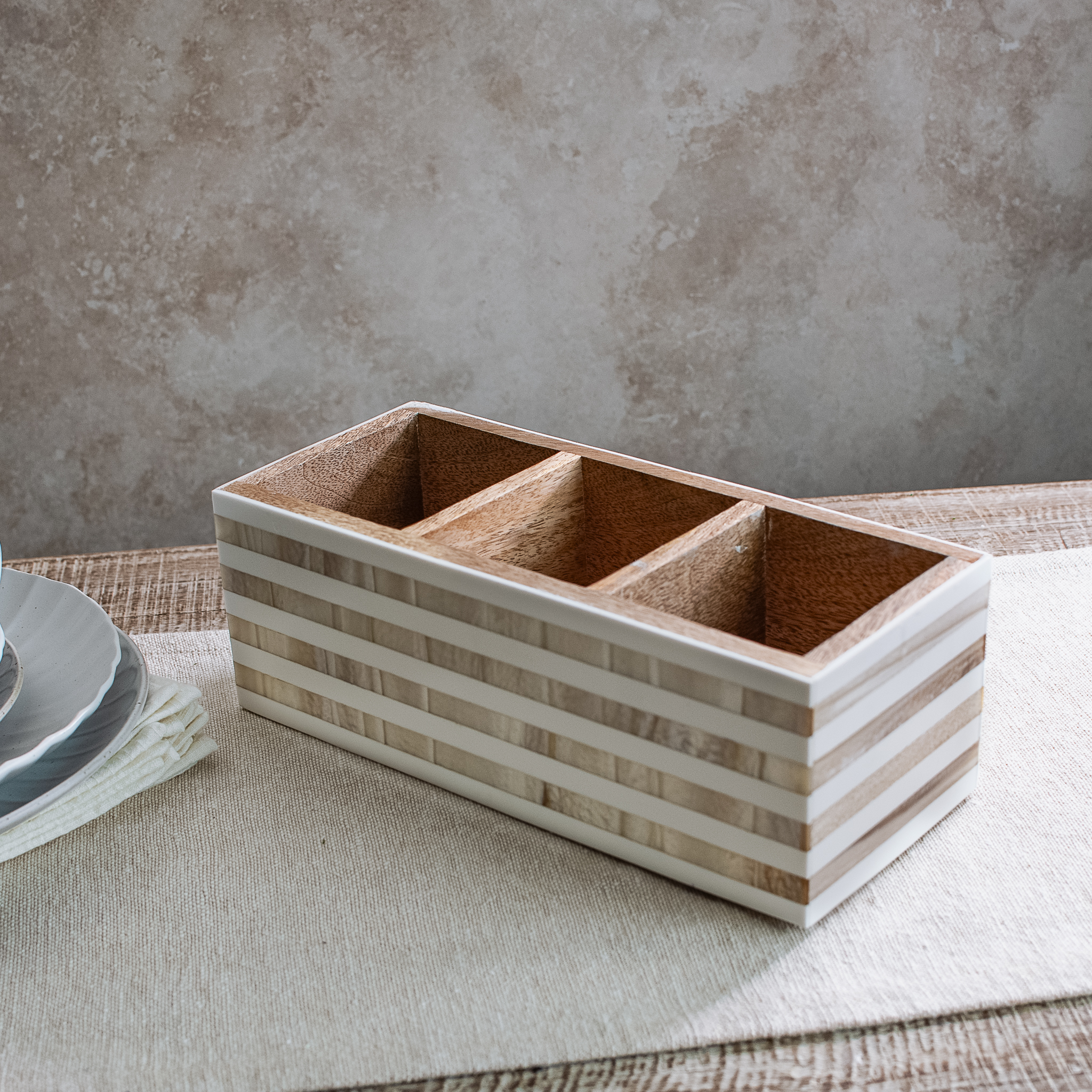 12 X 6 Beige Stripe Resin Caddy