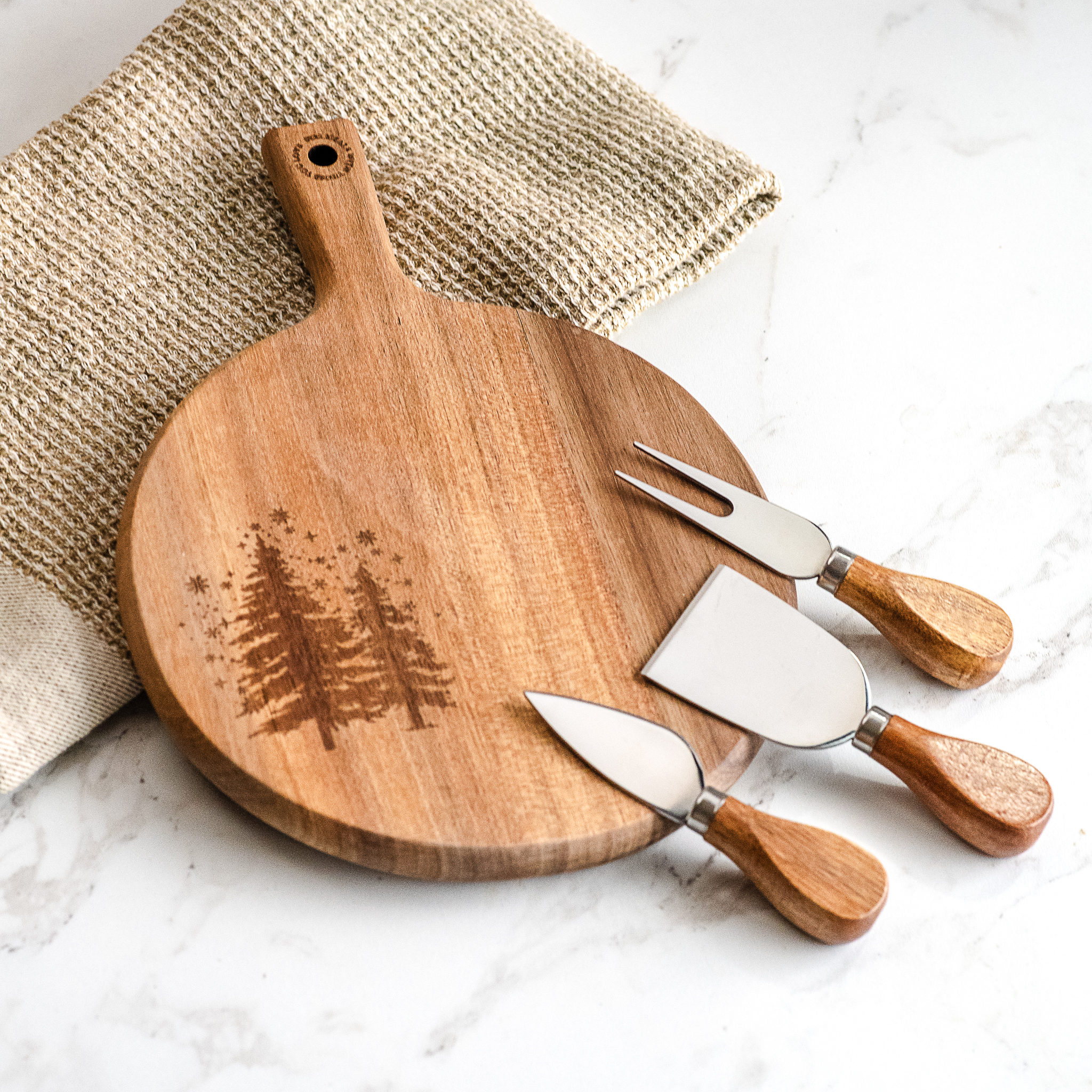 *Inner* 10.9" Tree 3Pc Cheese Board & Knife Set