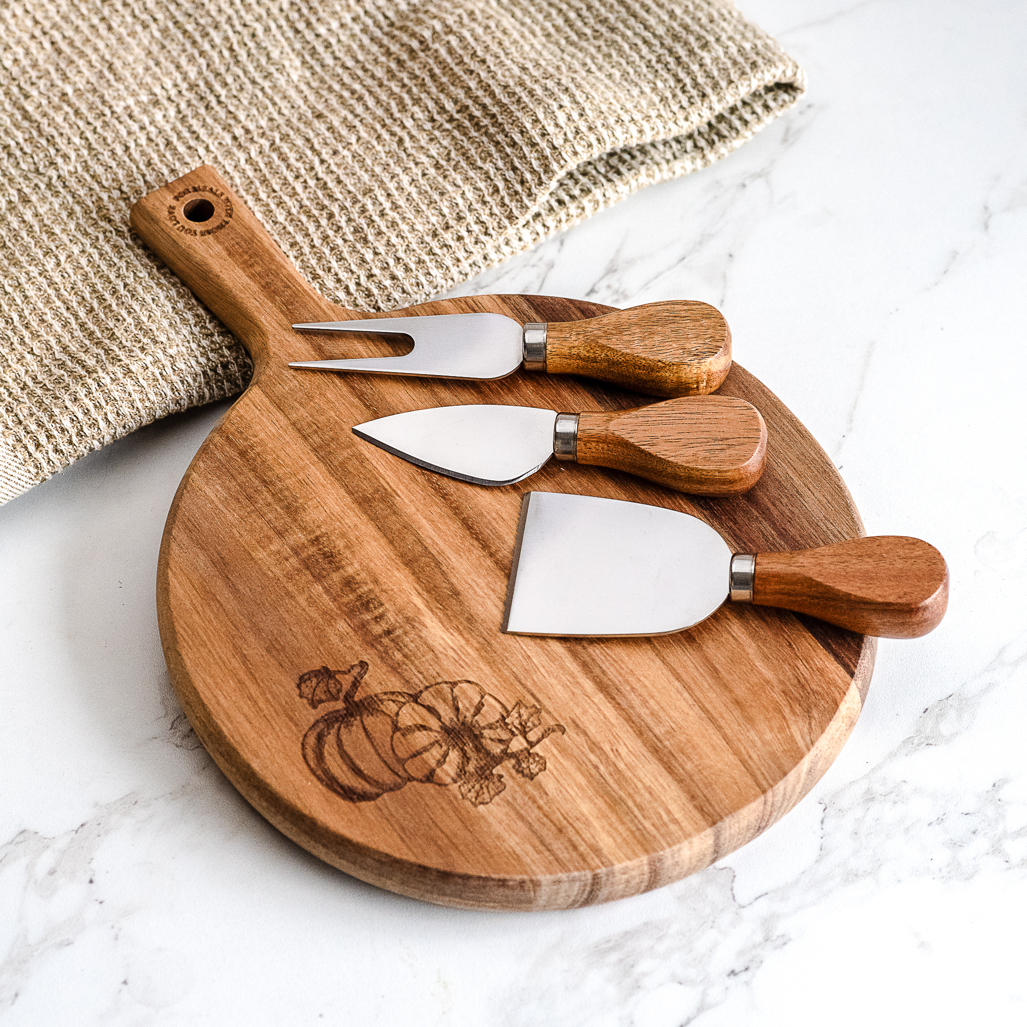 *Inner* 10.9" Pumpkin 3Pc Cheese Board & Knife Set