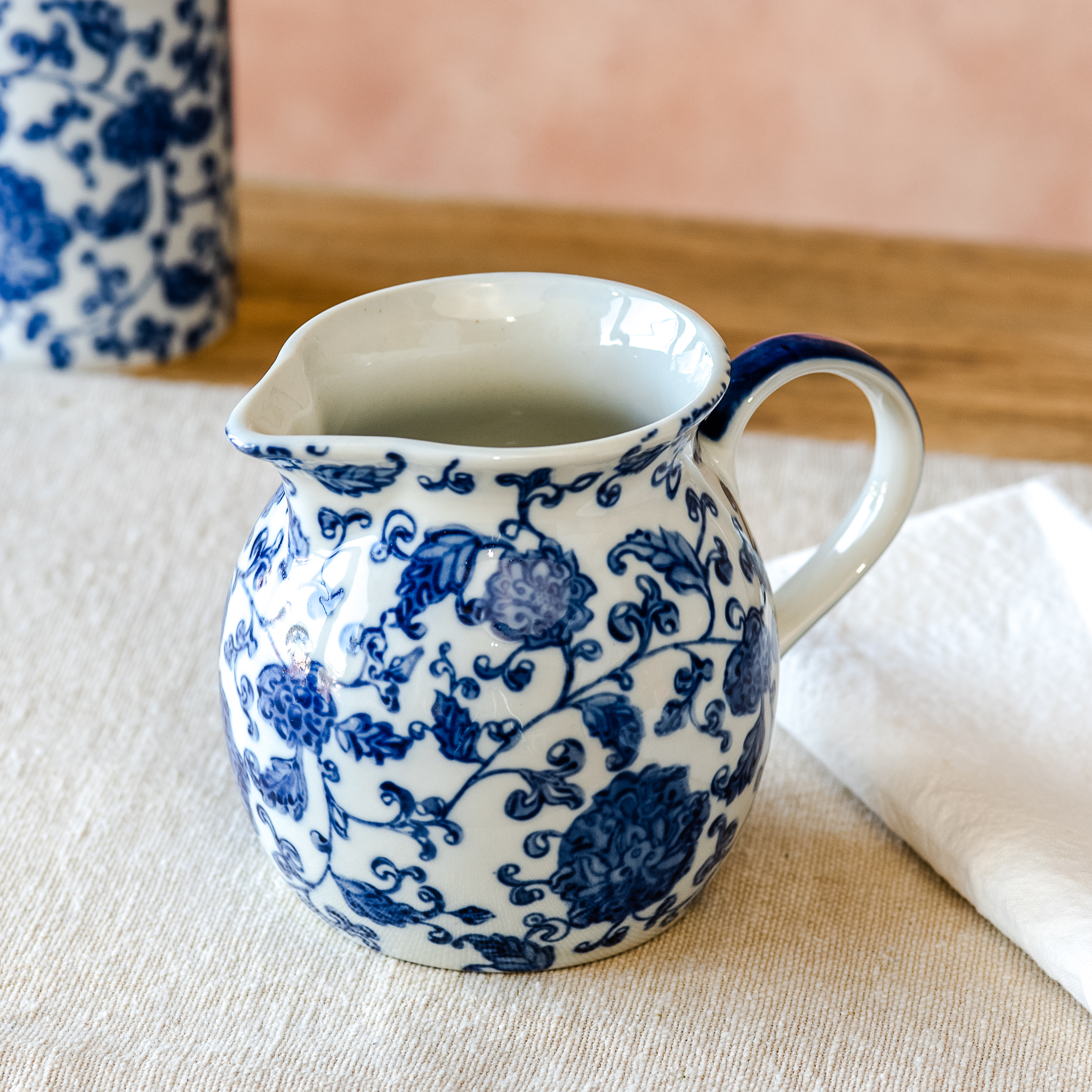 *Inner* 7" Blue Floral Squat Pitcher