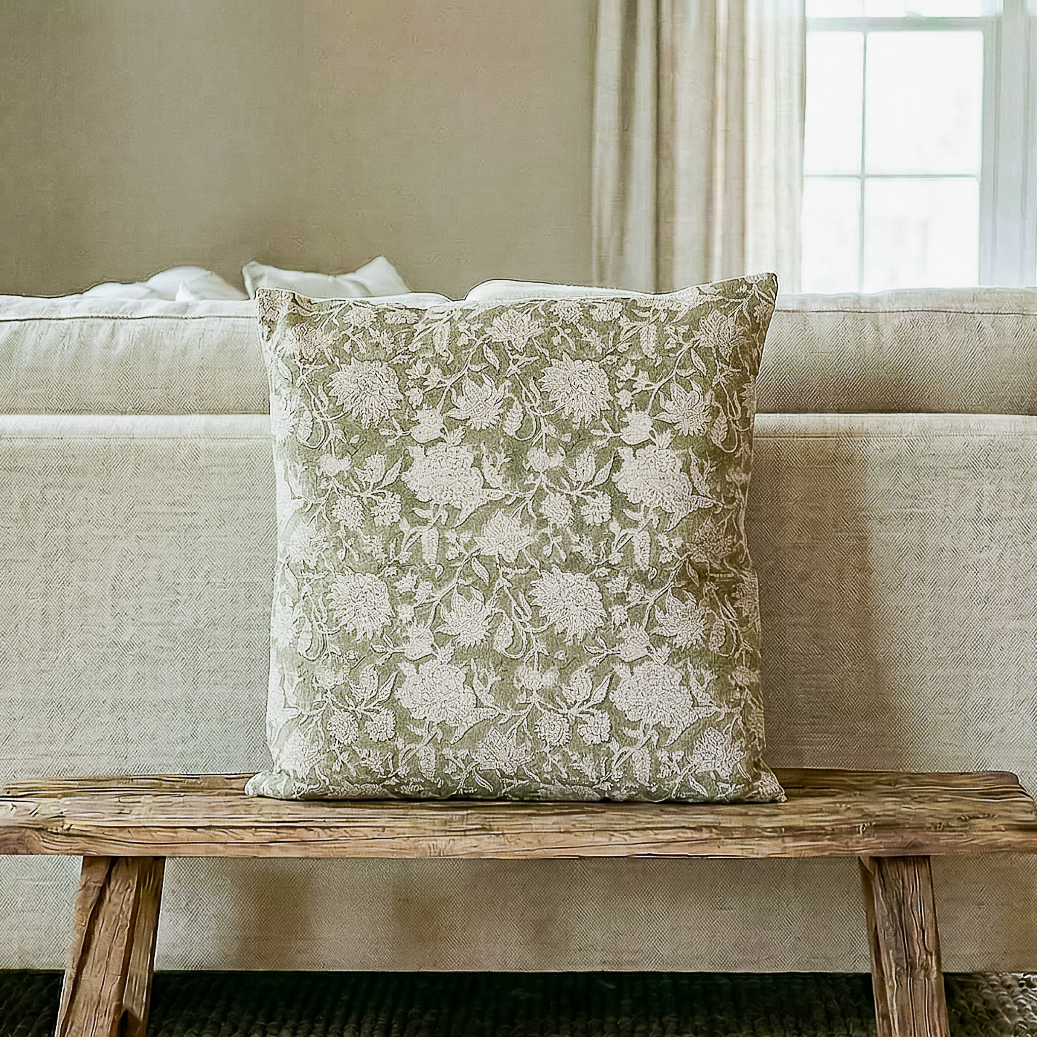 20 X 20 Sage Peony Flower Pillow