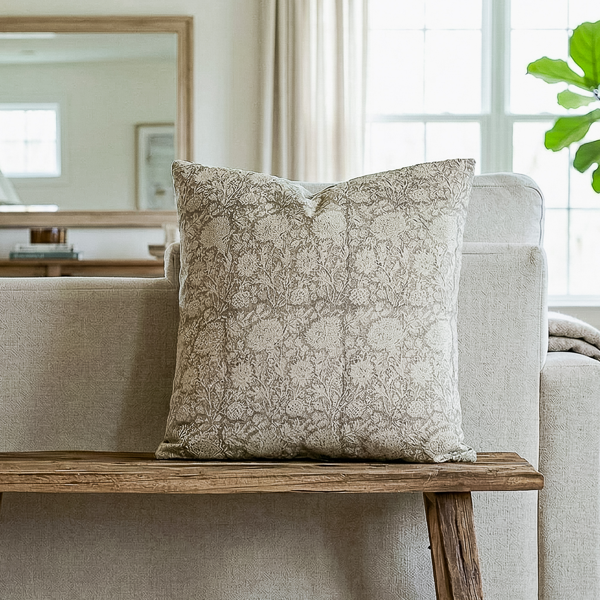 20 X 20 Sage Carnation Flower Pillow