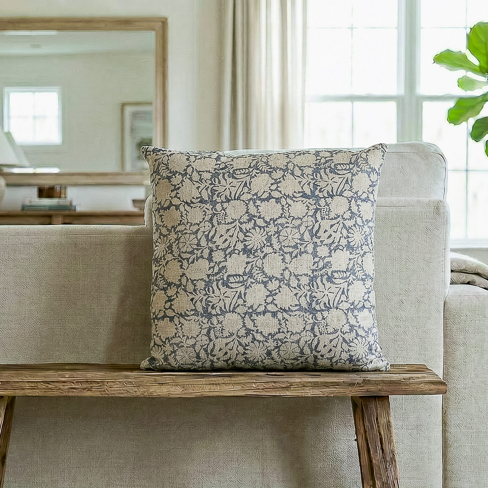 20 X 20 Blue Pinwheel Flower Pillow