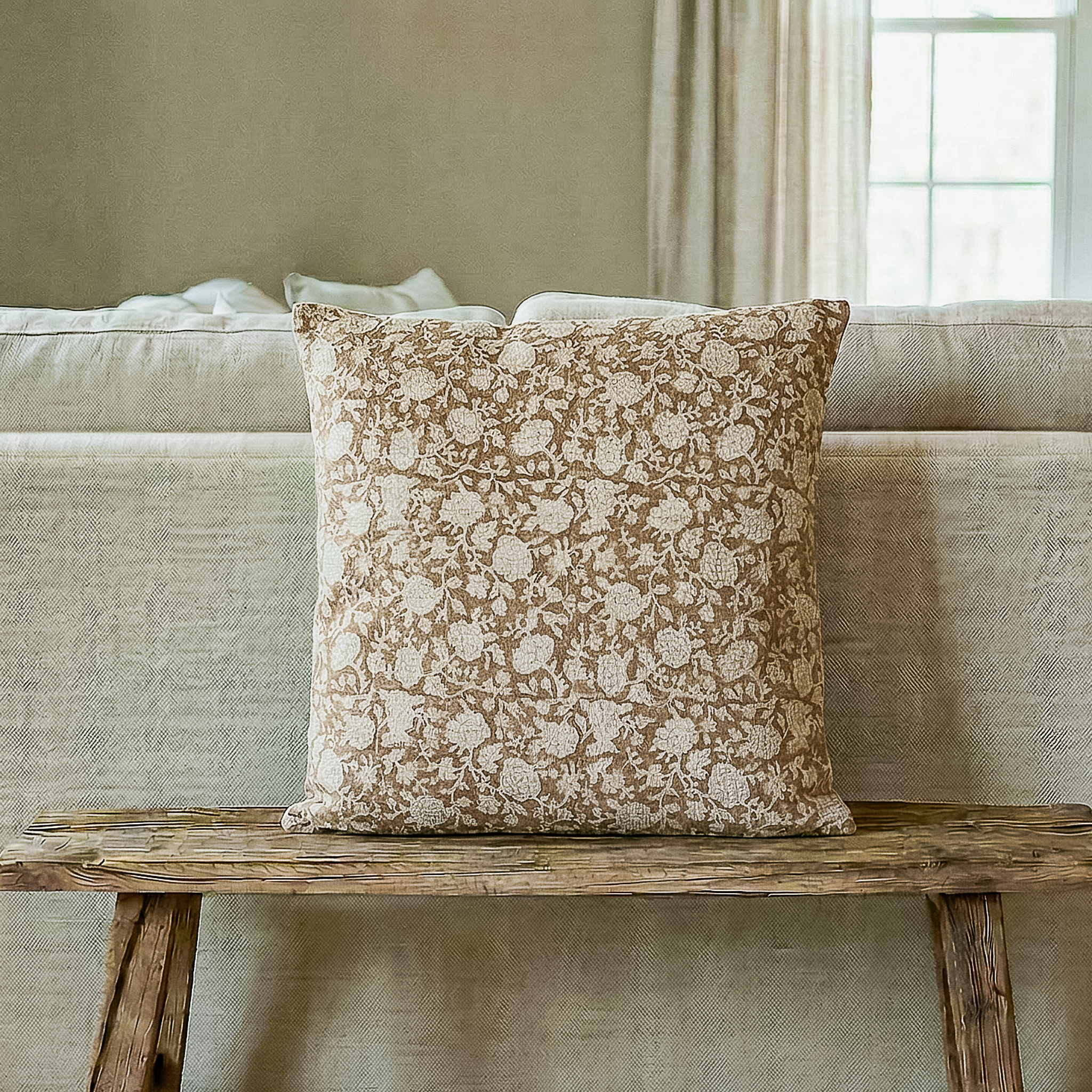 20 X 20 Beige Poppy Flower Pillow