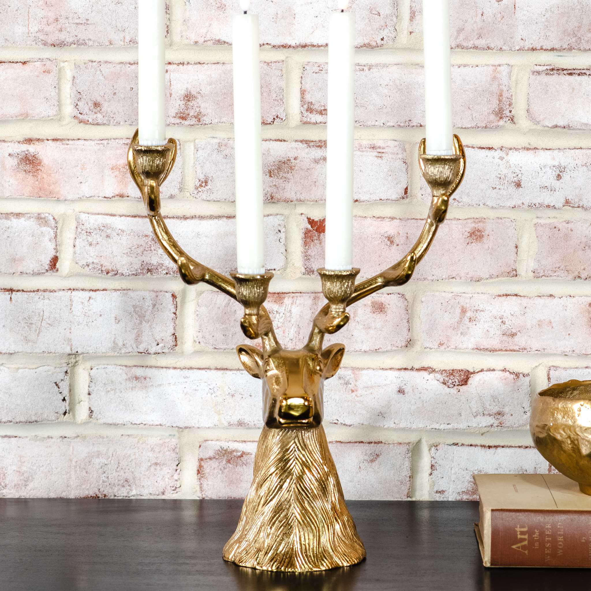 13.5"H Gold Deer Candelabra