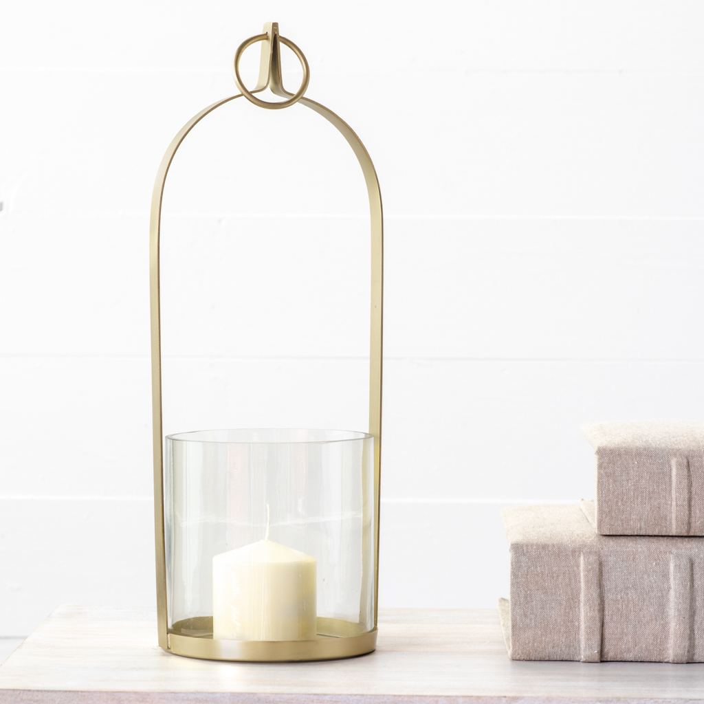 19.3" Brass Lantern W/Glass