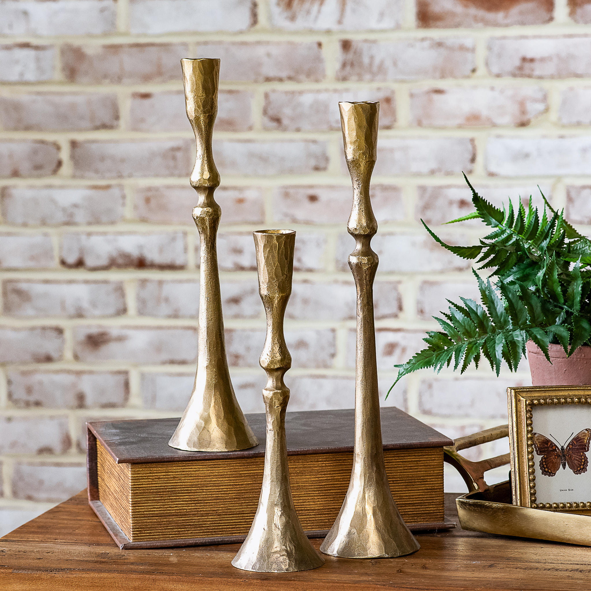 S/3 Ant. Brass Forged Taper Holders