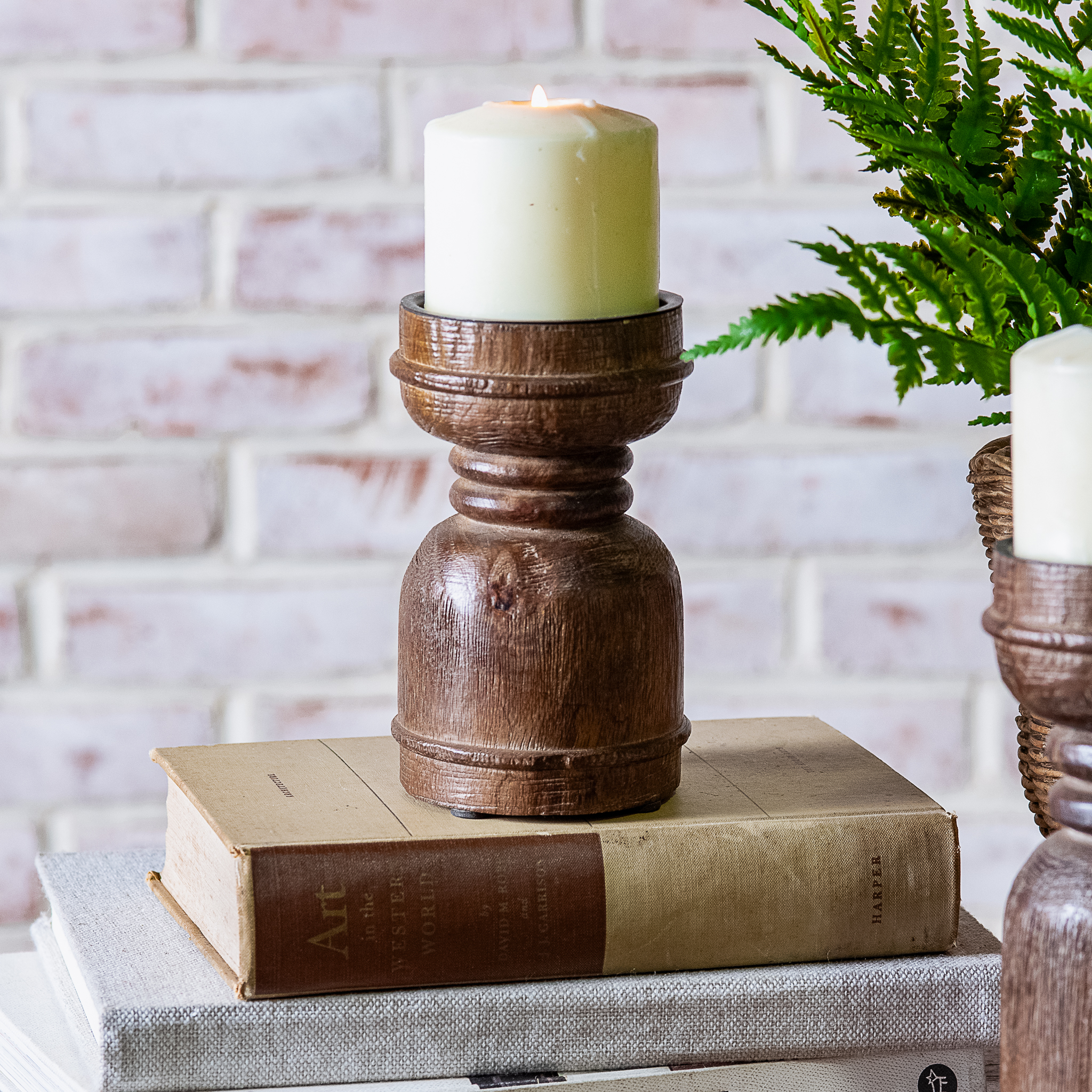 6.25" Dk. Wood Column Candle Holder