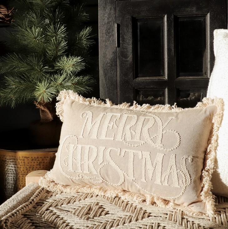 12X20 Beige Merry Christmas Pillow