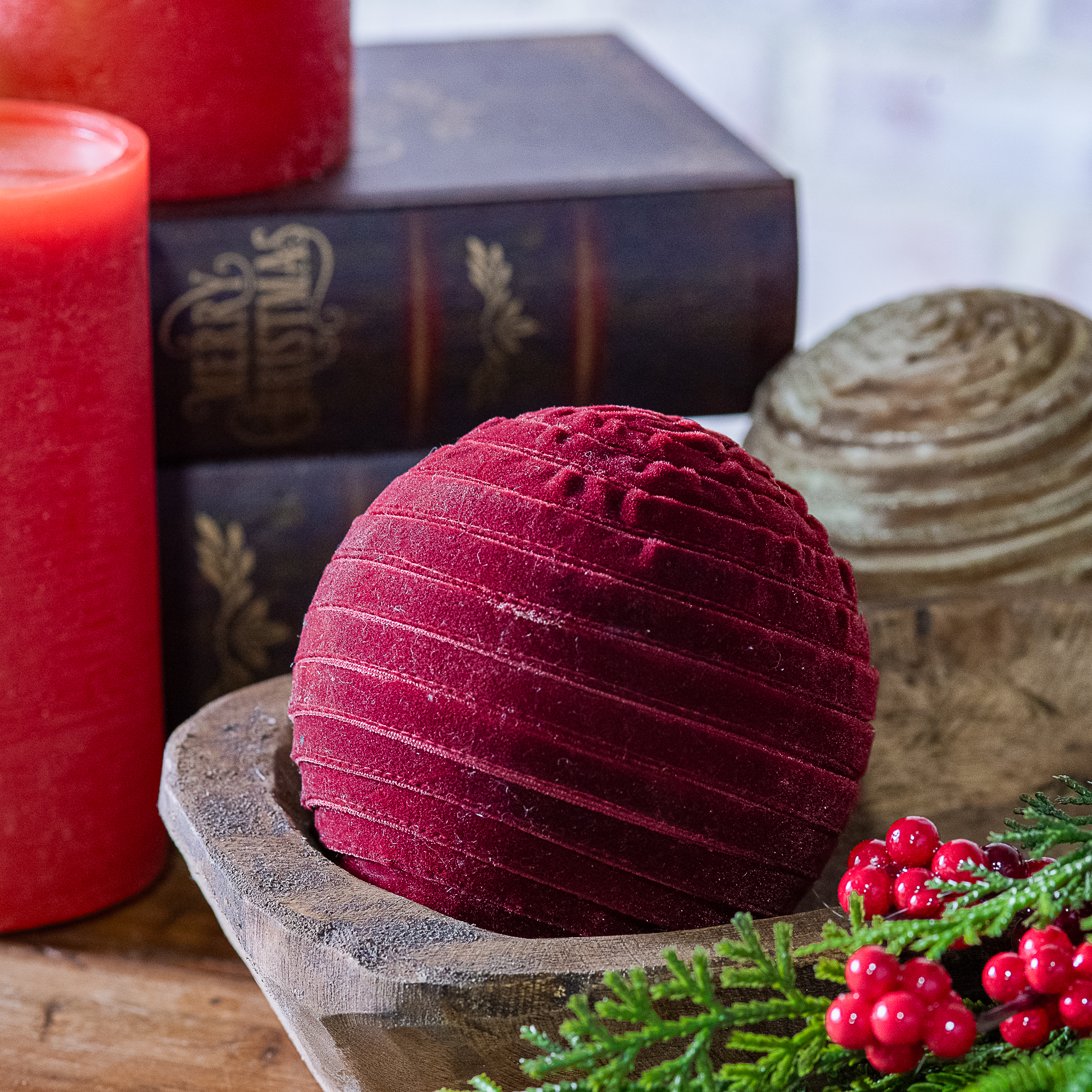 4" Burgundy Velvet Deco Ball
