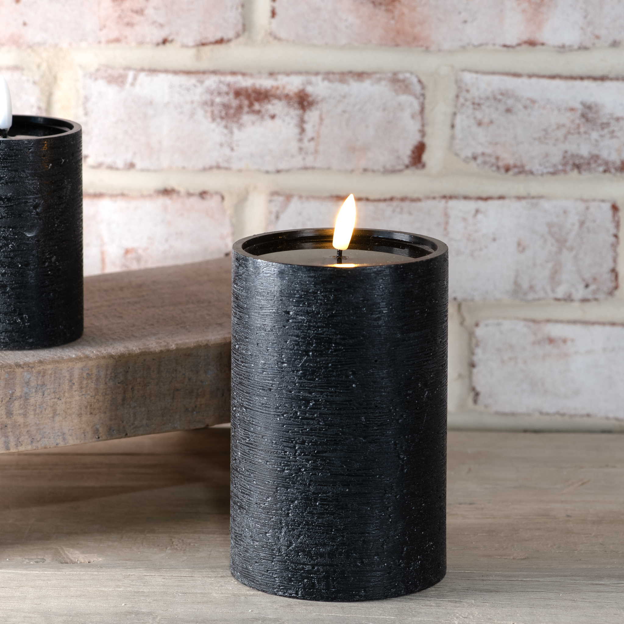 6" H. Wide Black Led Pillar Candle