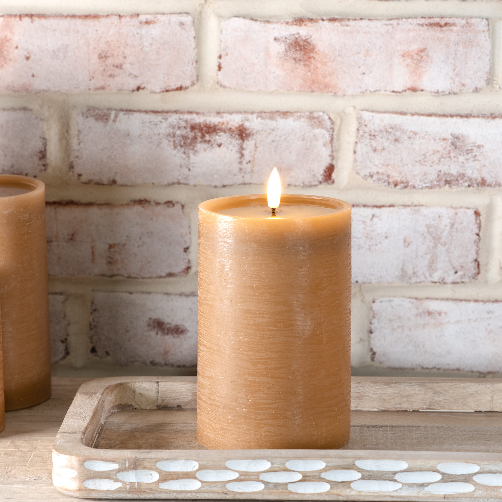 6" H. Wide Caramel Led Pillar Candle
