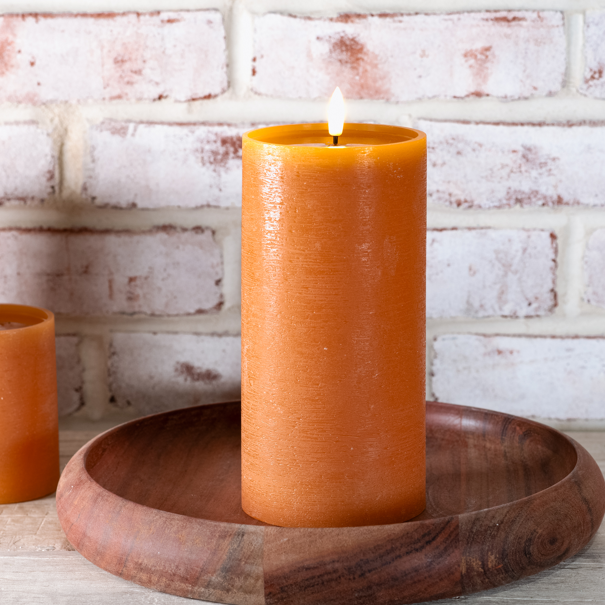 8" H. Wide Orange Led Pillar Candle