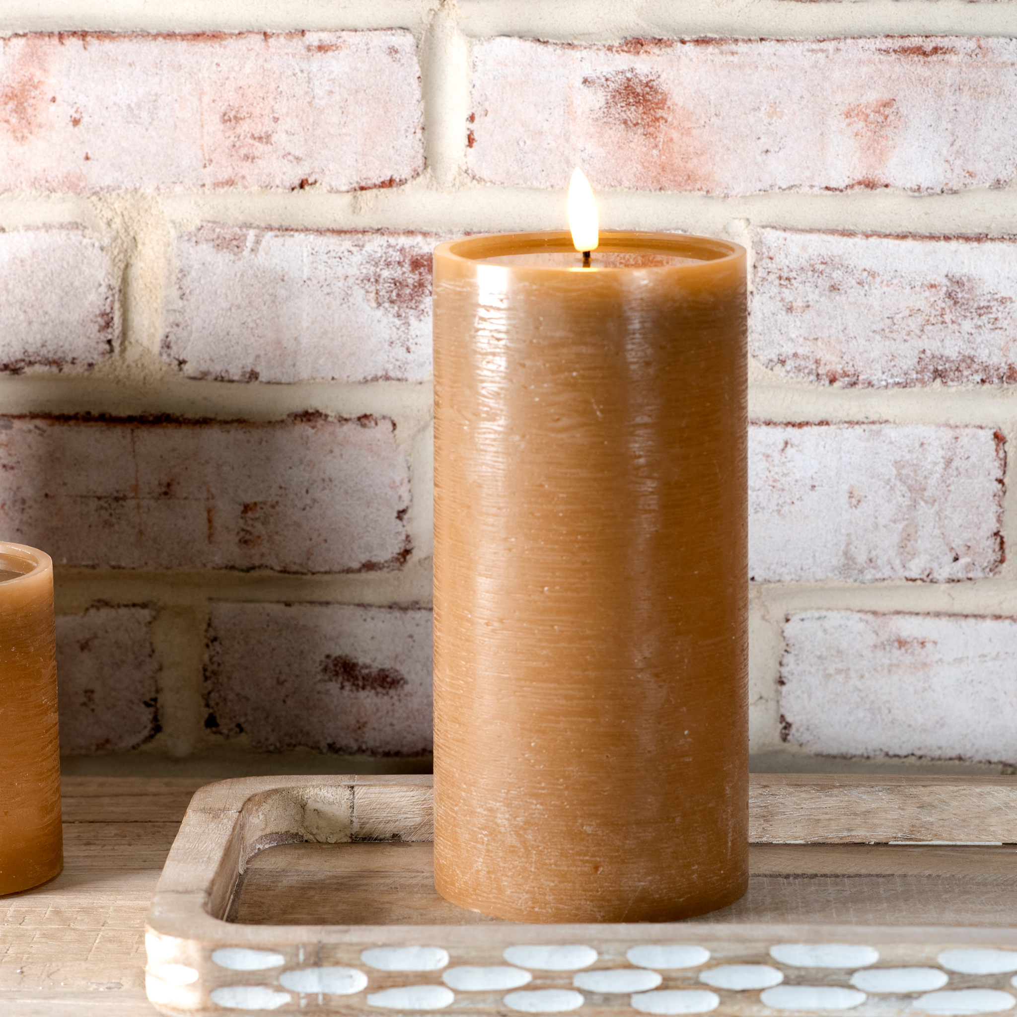 8" H. Wide Caramel Led Pillar Candle