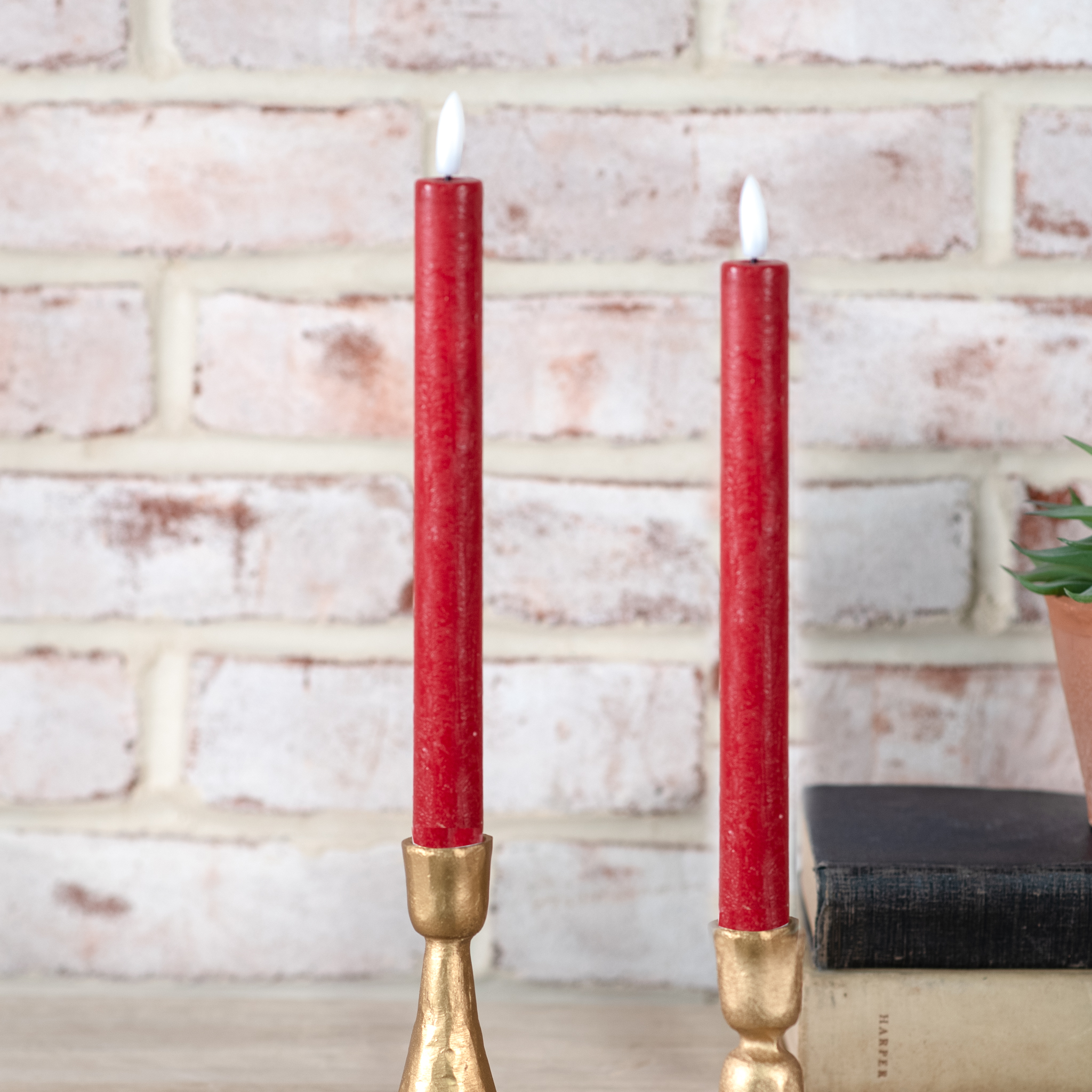 *Inner* 2 Pc Red Led Taper Candle Set