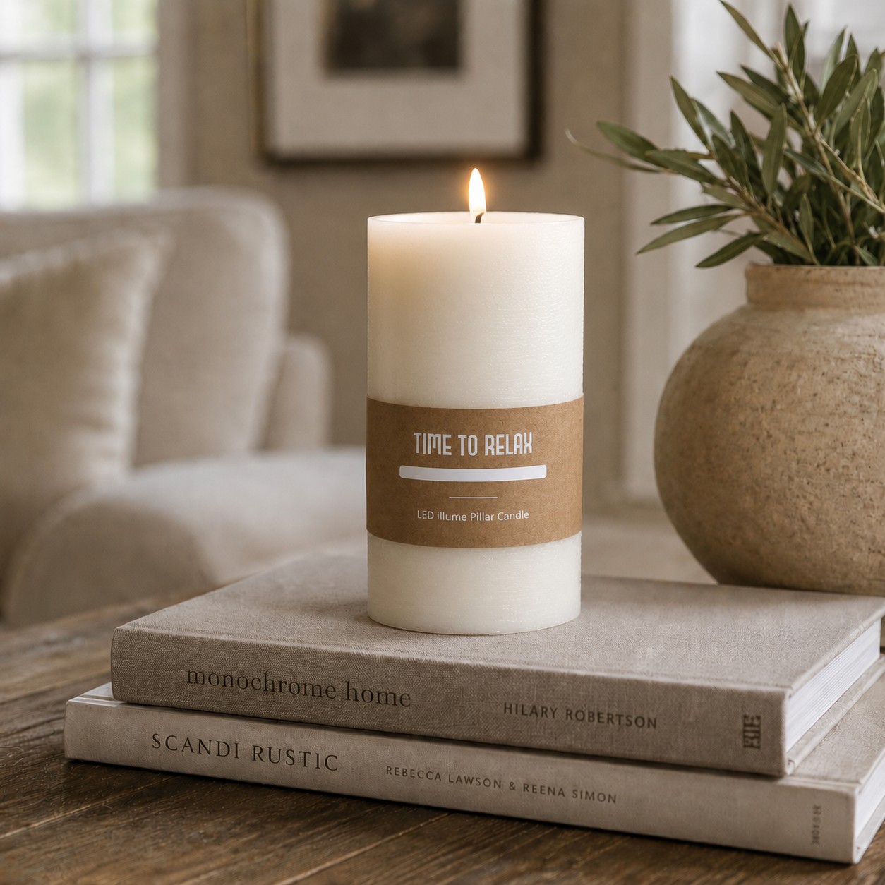 8" H. Wide Led Pillar Candle