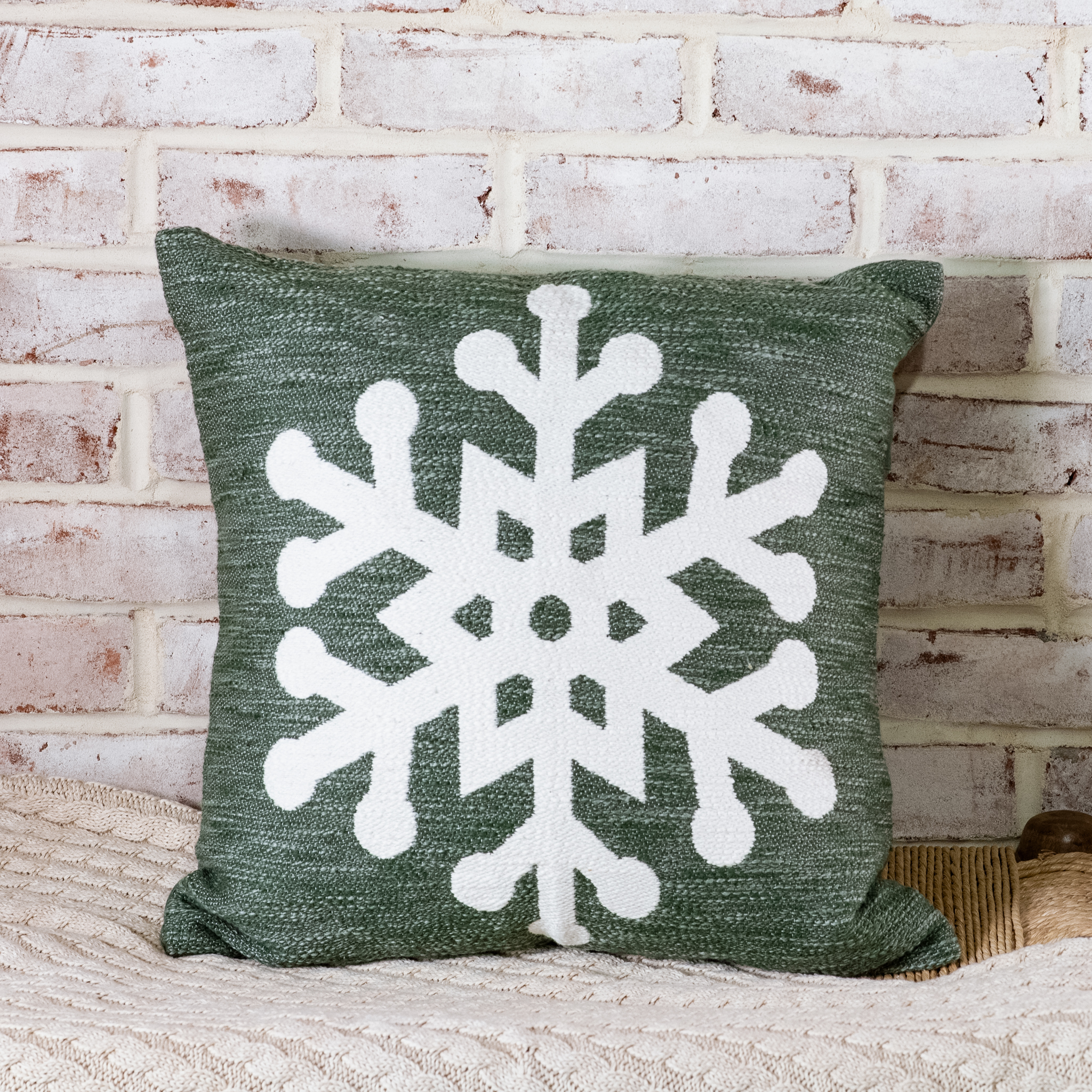 *Inner* 18" Green Snowflake Pillow