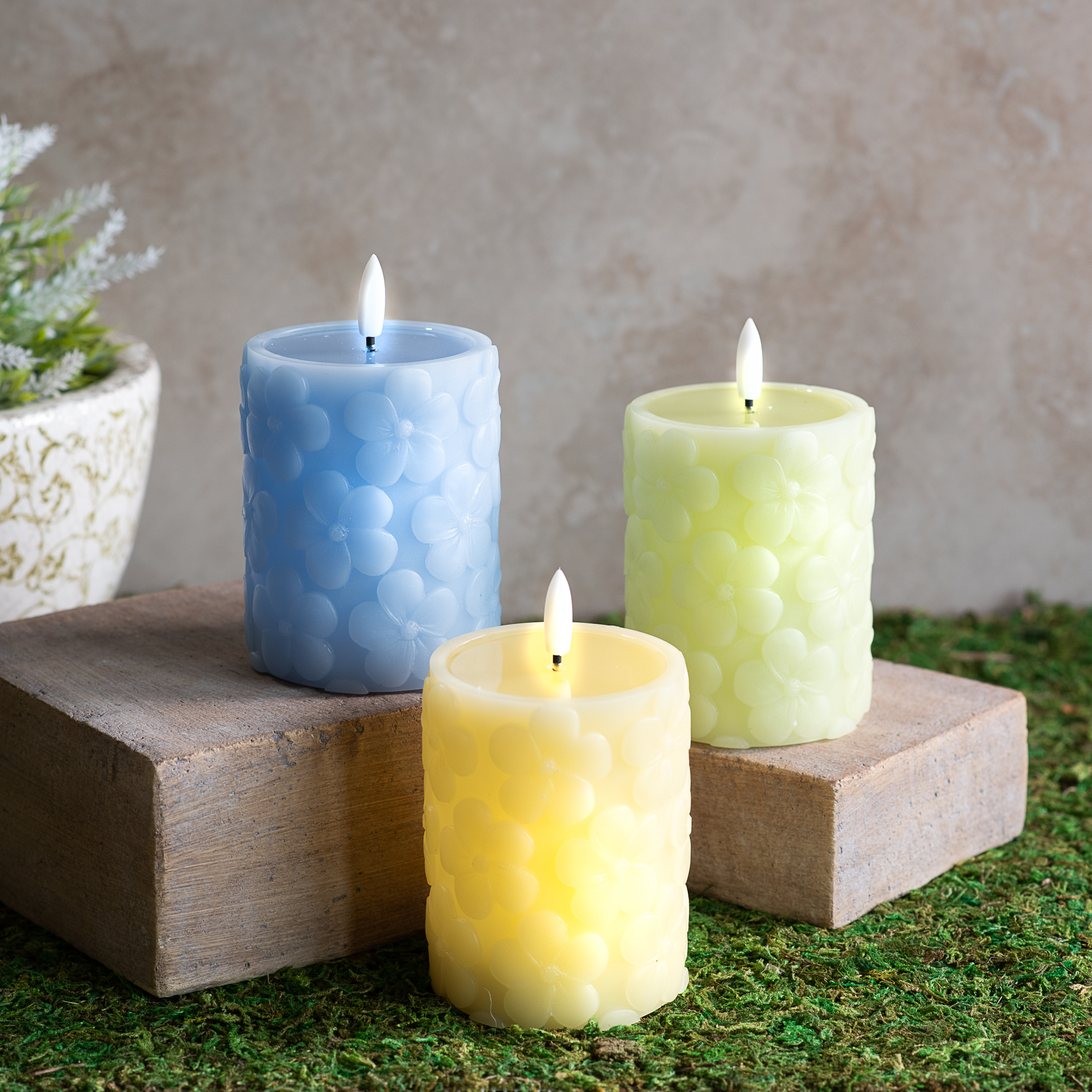 *Inner* 4" 3 Asst. Pastel Led Pillar Candles